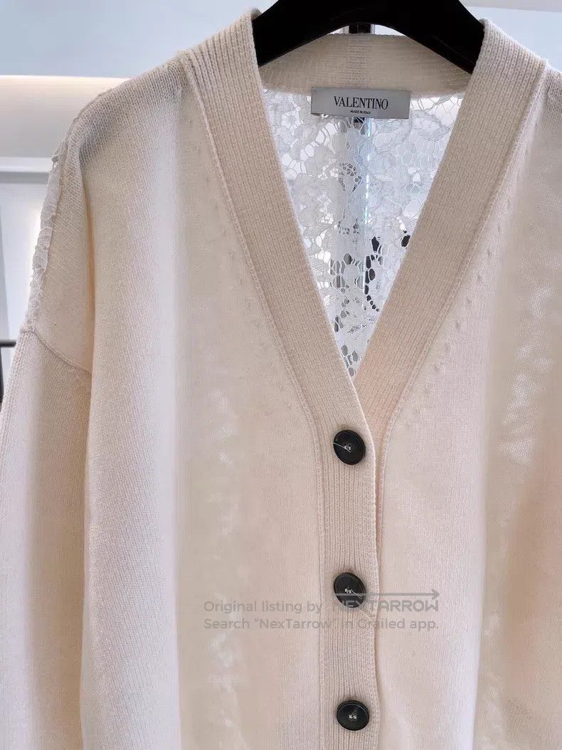 Valentino Valentino White lace patchwork cardigan sweater Size L / US 10 / IT 46 - 3 Thumbnail