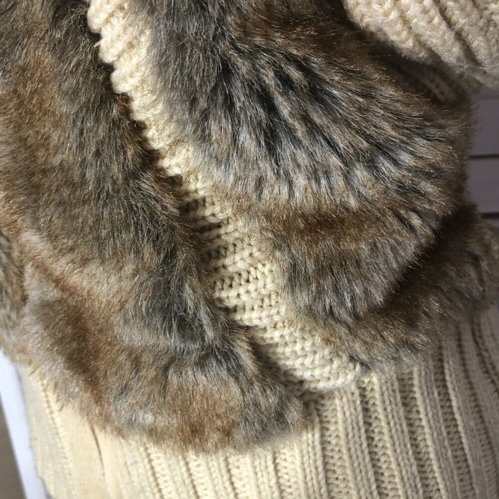 Vintage 90s Y2K Faux Fur vest wool brown beige cable knit w/ hood S Size S / US 4 / IT 40 - 12 Thumbnail