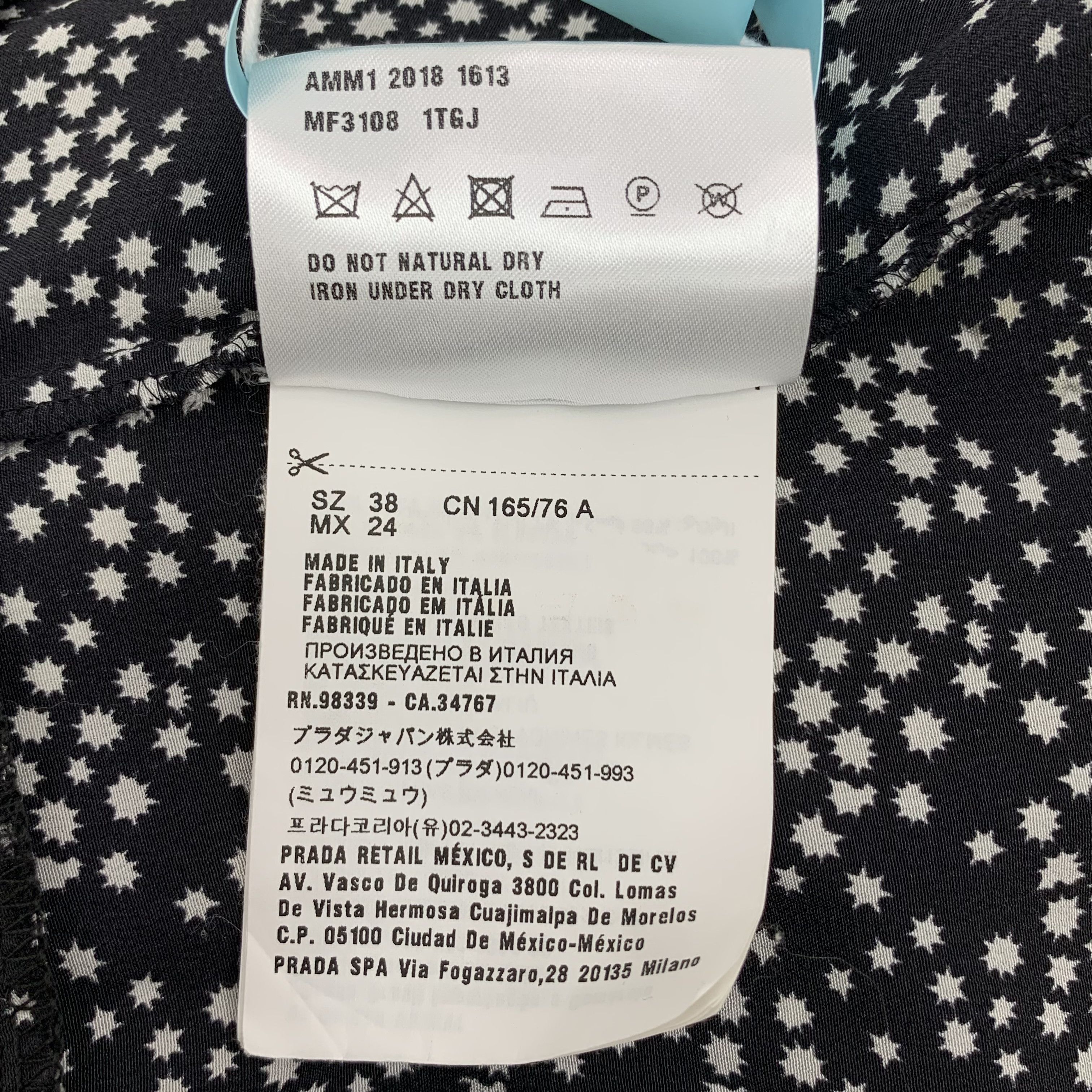 Miu Miu Miu Miu Star Print Silk Dress Black (38) Size XS / US 0-2 / IT 36-38 - 7 Thumbnail