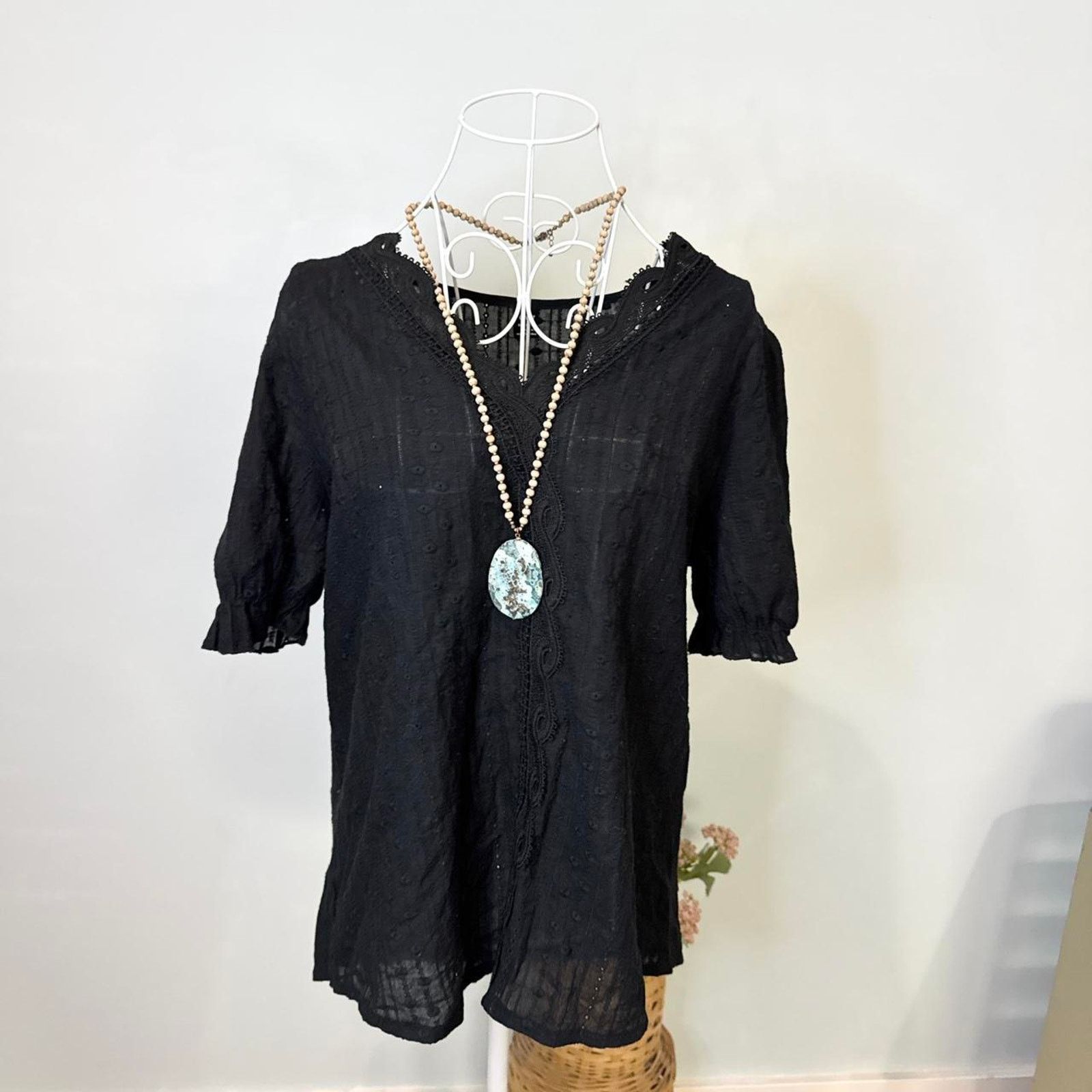 Other Stunning vintage y2k black eyelet lace babydoll blouse top Size L / US 10 / IT 46 - 2 Thumbnail