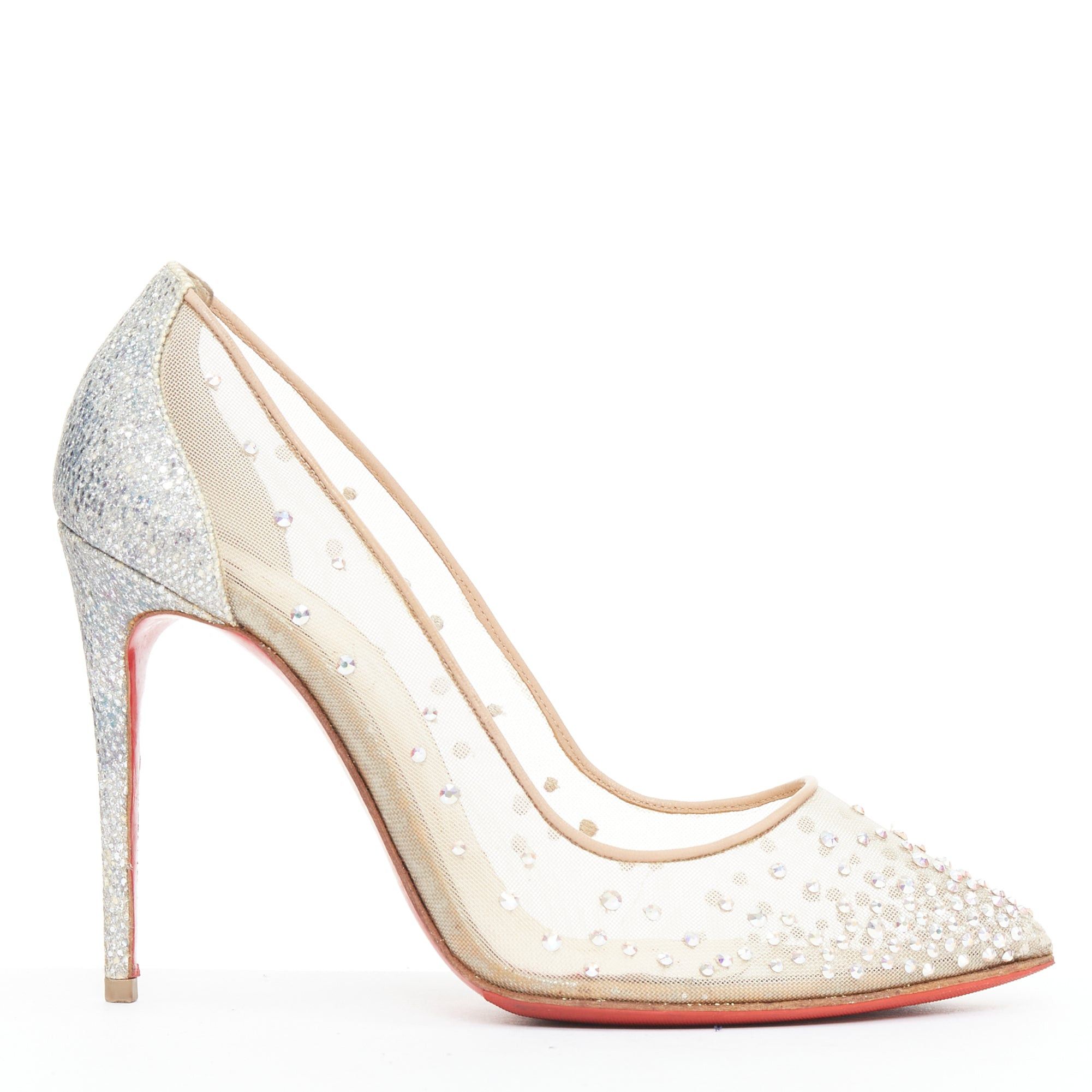 Christian Louboutin CHRISTIAN LOUBOUTIN Follies 100 clear mesh silver strass bridal pump EU35.5 Size US 5.5 / IT 35.5 - 1 Thumbnail