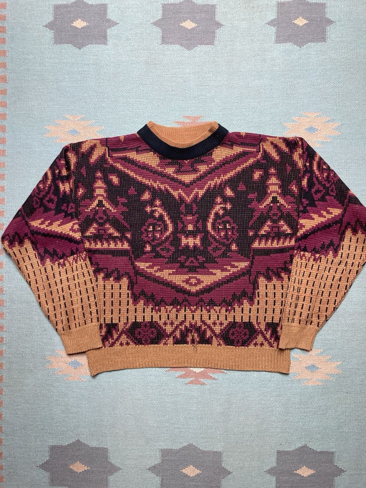 Vintage Vintage acrylic knit sweater abstract geometric adult small Size US S / EU 44-46 / 1 - 1 Thumbnail