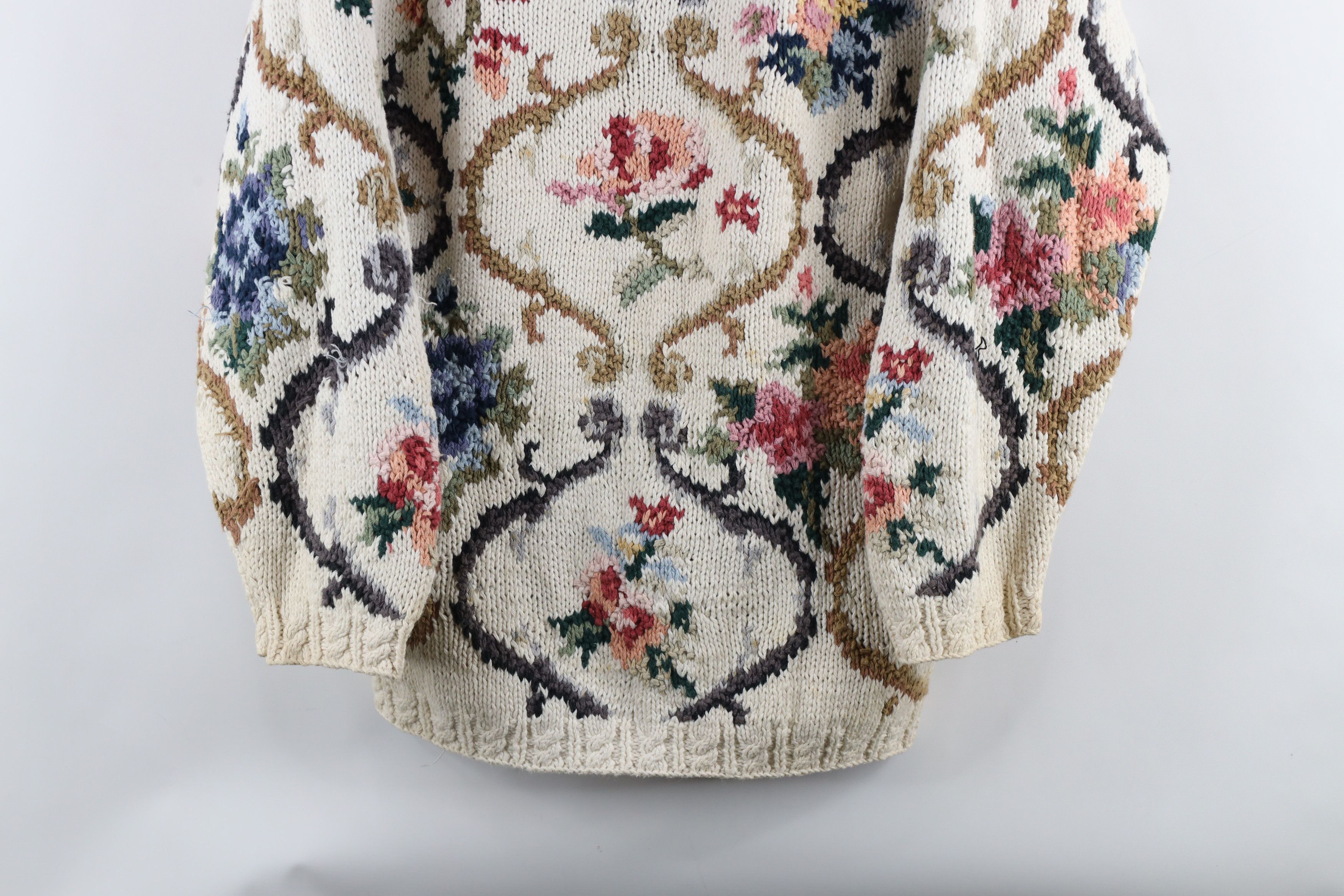 Vintage Vintage 90s Country Primitive Knit Flower Floral Sweater Size M / US 6-8 / IT 42-44 - 3 Thumbnail