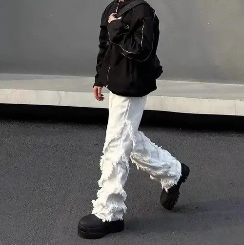 Japanese Brand × Jean High street fringed raw edge slightly flared jeans Size US 32 / EU 48 - 3 Thumbnail