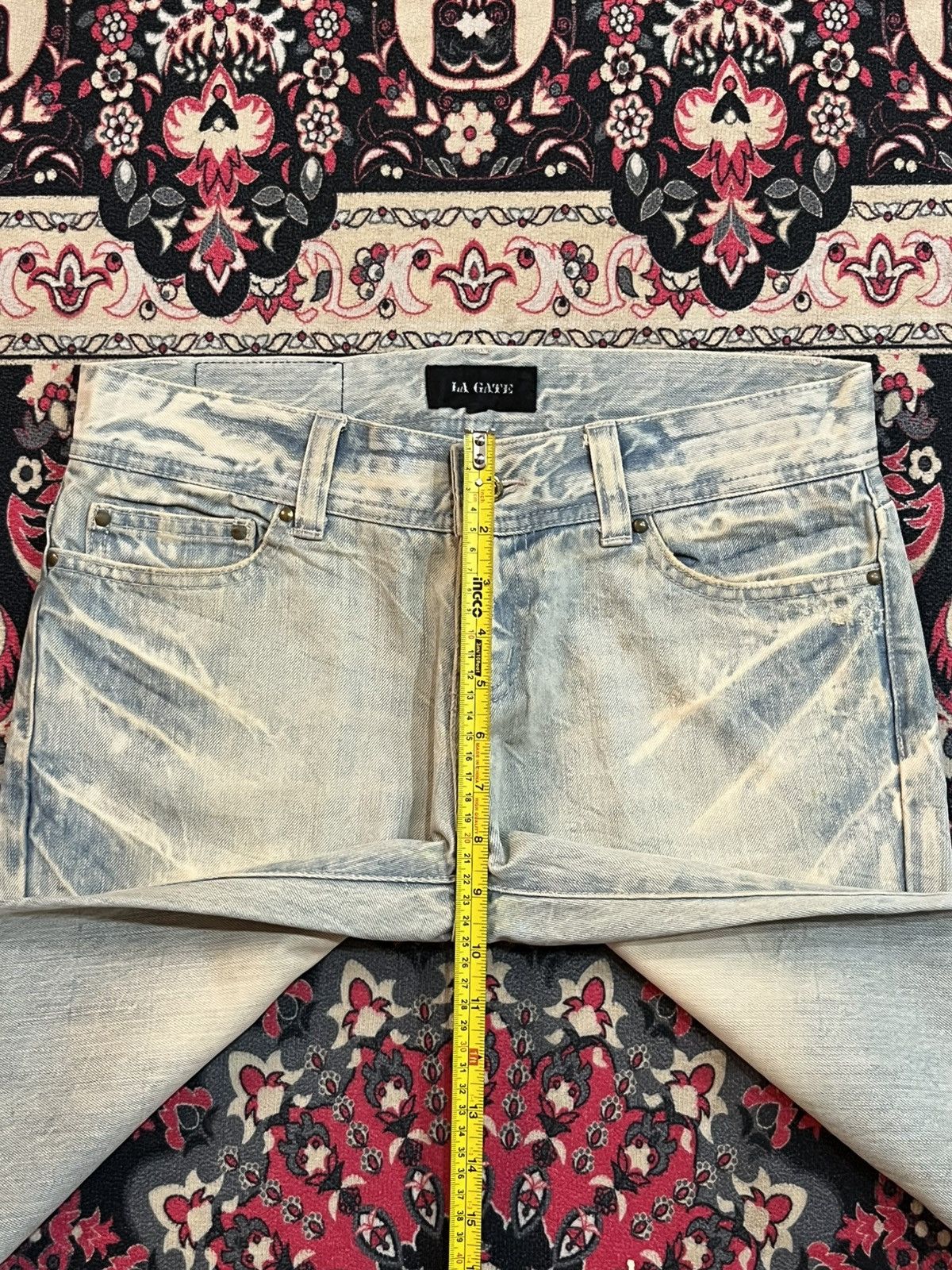 If Six Was Nine Japanese Brand La Gate Acid Blue Whisker Ripped Flare Jeans Size US 31 - 14 Thumbnail