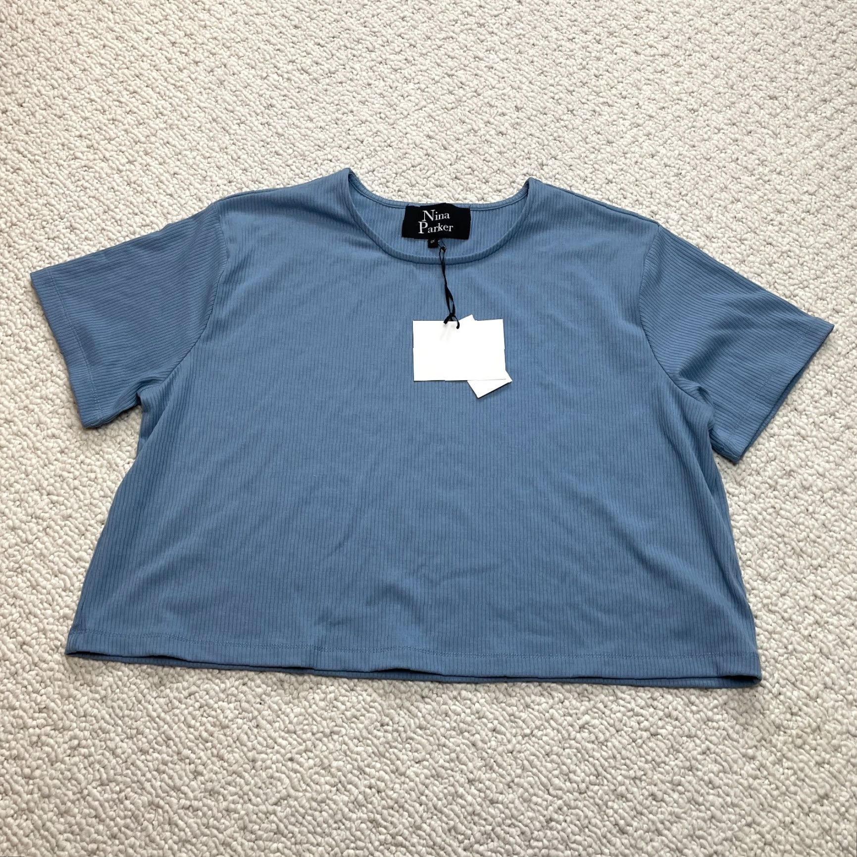 Vintage Nina Parker Shirt Womens 0X Blue Cropped Short Sleeve Ribbed Soft New NWT T-Shirt Casual Womens 0X Blue Cropped Short Sleeve Size XL / US 12-14 / IT 48-50 - 2 Thumbnail