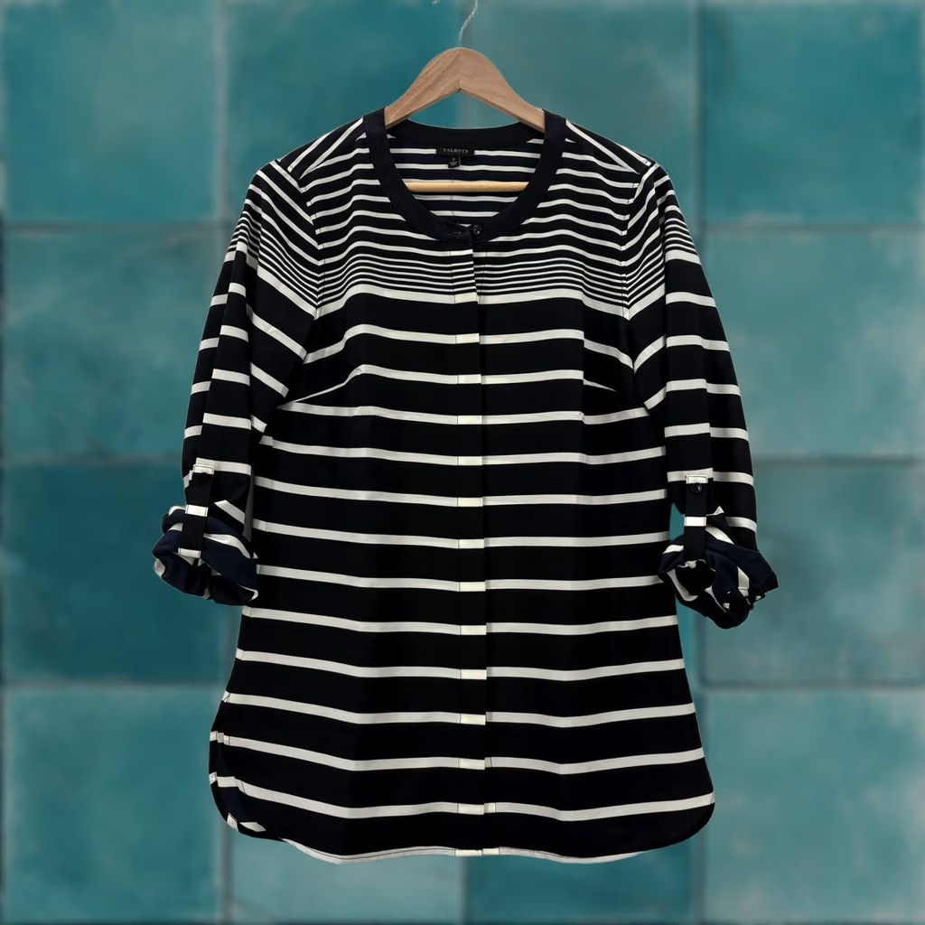 Talbots Talbots Blouse Womens Small Blue Crew Neck Striped Tunic 3/4 Roll Tab Sleeve Size S / US 4 / IT 40 - 1 Thumbnail
