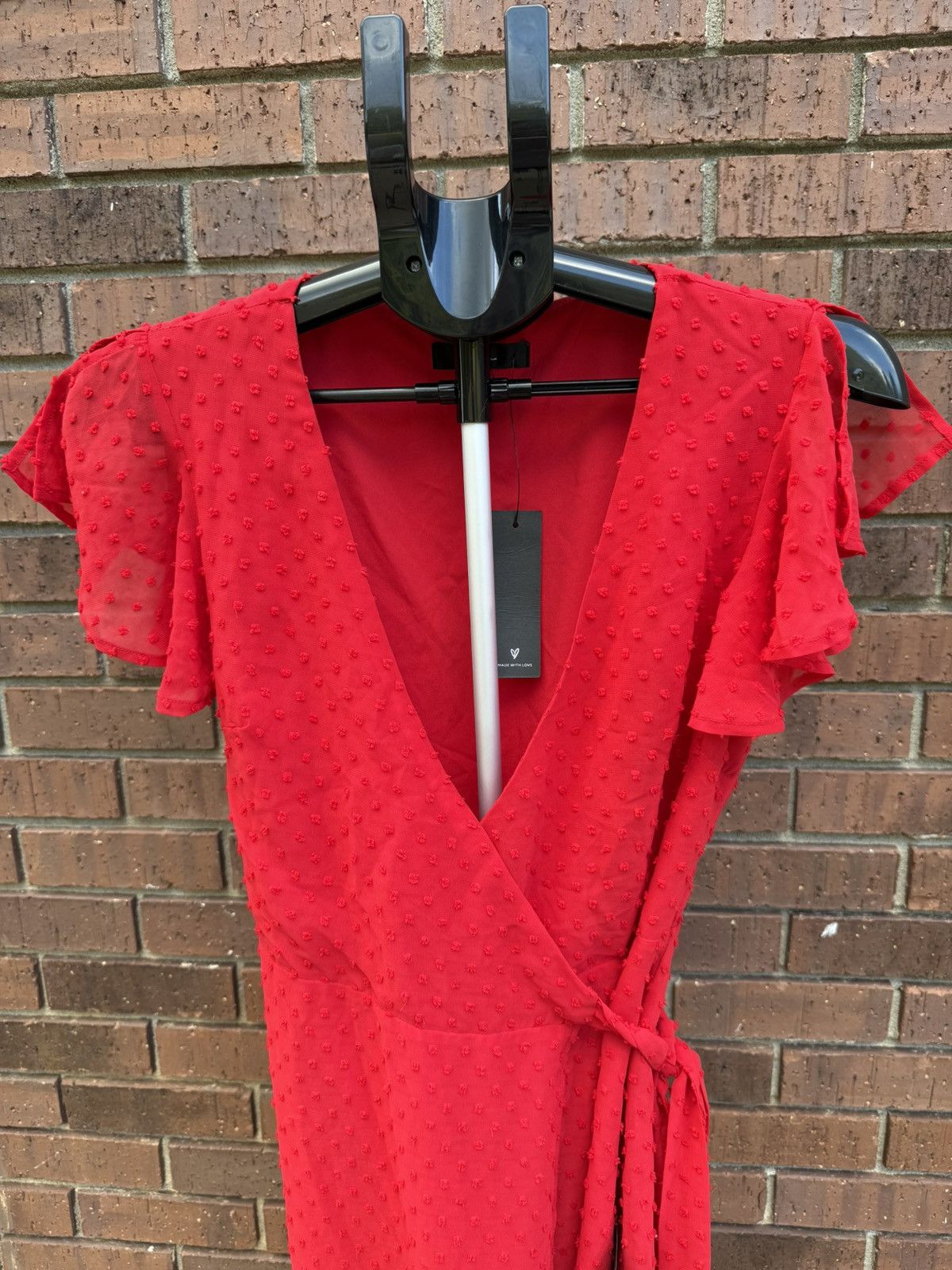 Lulus Lulus Red Swiss Dot Flutter Sleeve Wrap Mini Dress Size S / US 4 / IT 40 - 2 Thumbnail