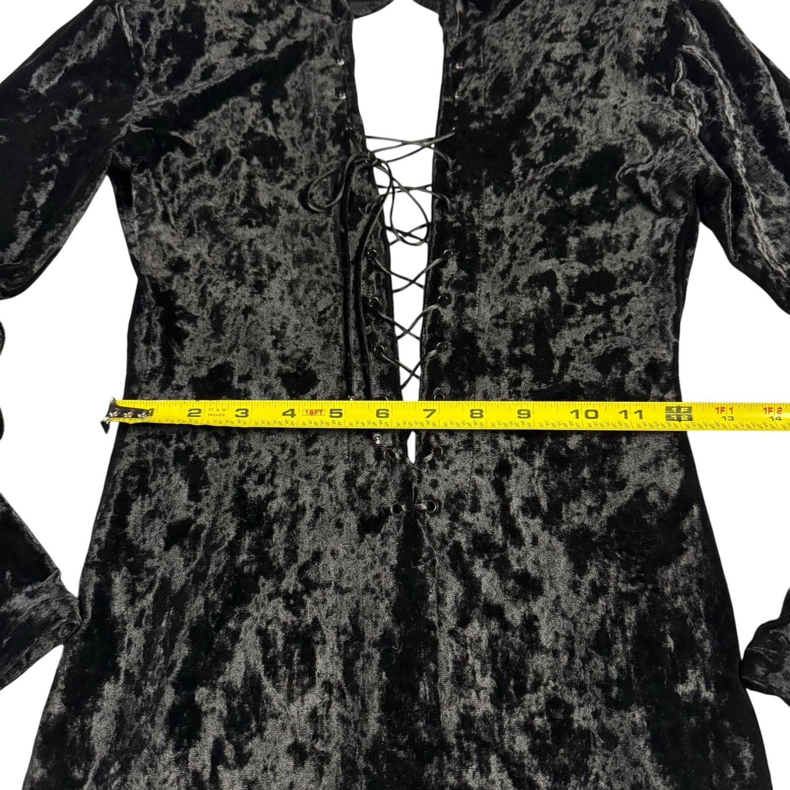 Vintage Vintage 90s Black Goth Velvet Open Back Lace-Up Midi Dress Size S / US 4 / IT 40 - 7 Thumbnail