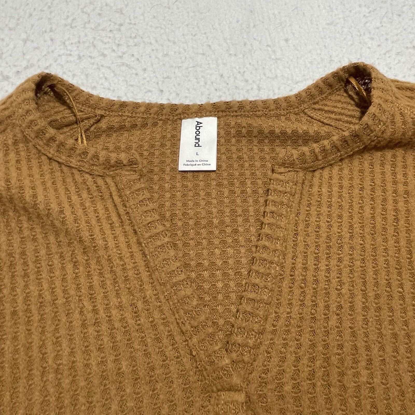 Nordstrom Abound Pullover Sweater Brown Long Sleeve Notch Neck Knit Size L / US 10 / IT 46 - 6 Thumbnail