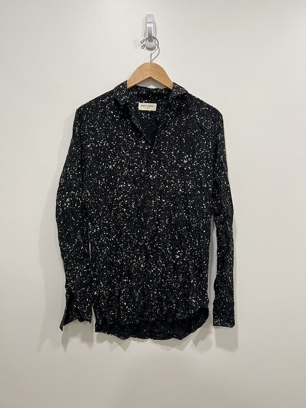 image of Saint Laurent Paris Paint Splatter Shirt in Black, Men's (Size Medium)