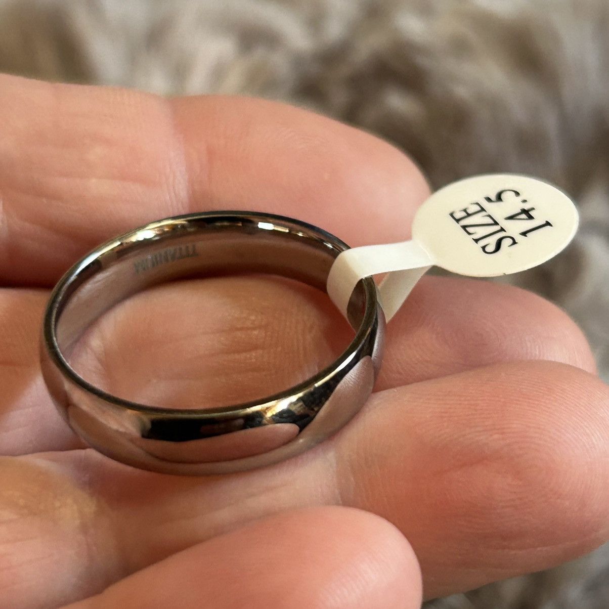 Jewelry Men’s 6mm polished Titanium band wedding ring NIB 14.5 Size ONE SIZE - 1 Thumbnail