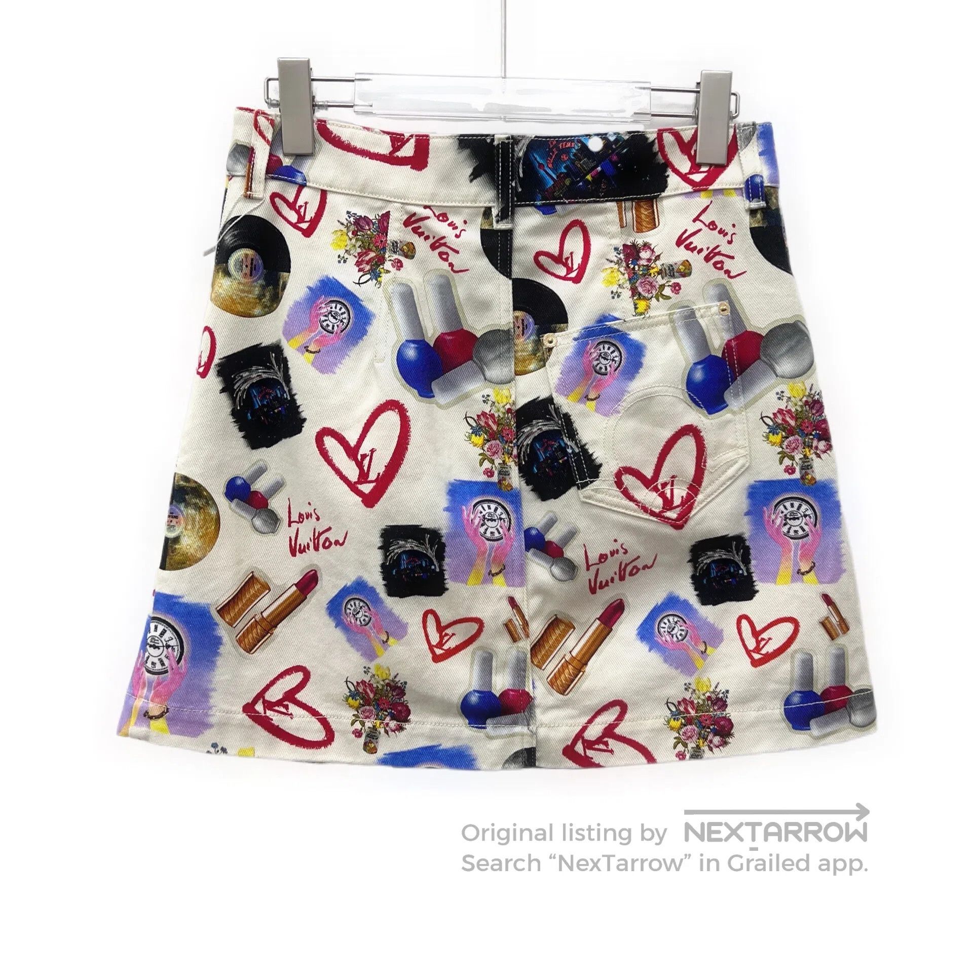 Louis Vuitton Louis Vuitton Multicolor Makeup Floral Print Denim Skirt| Size 35" - 2 Thumbnail