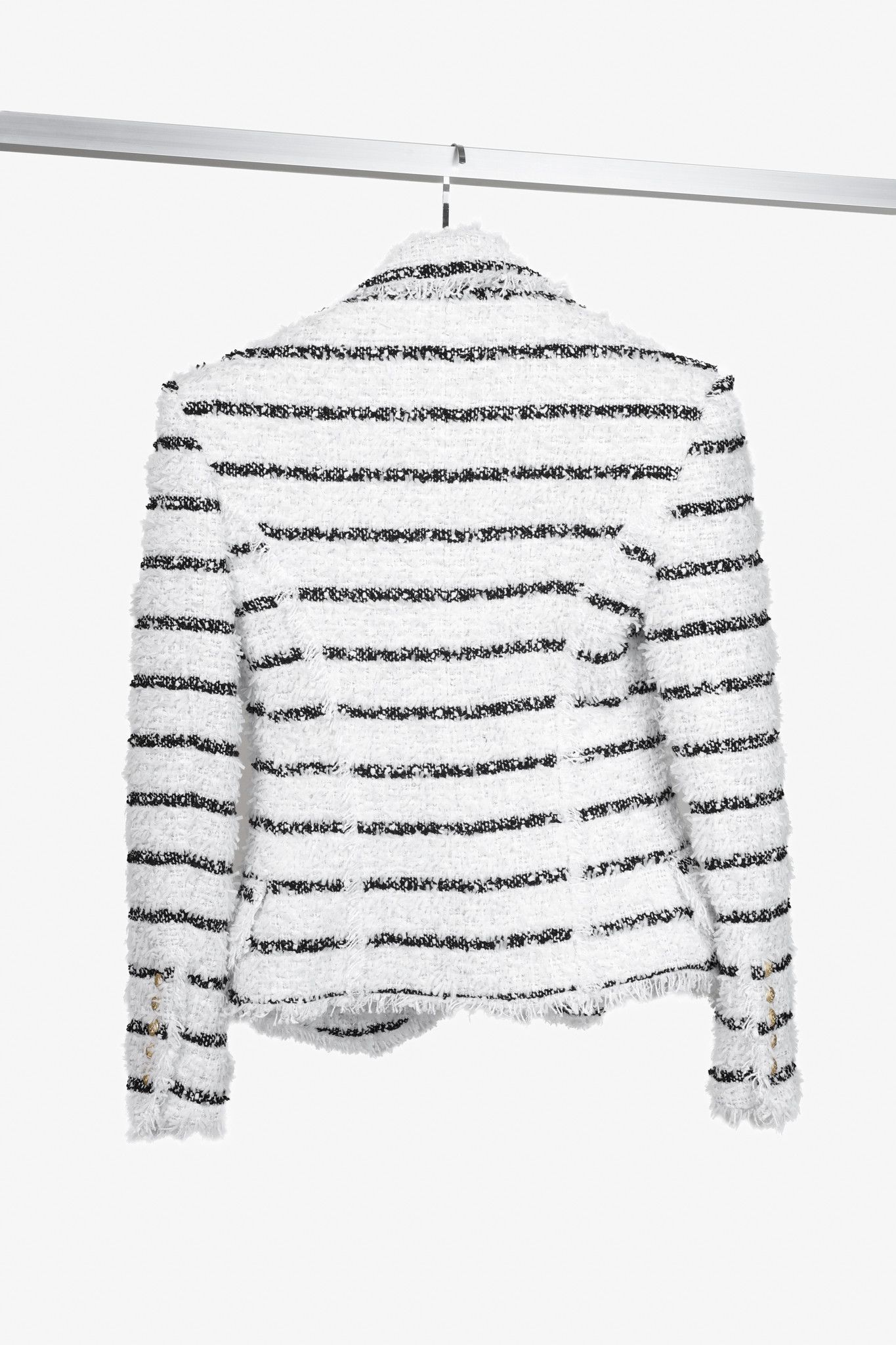 Balmain Balmain Black White Silver Bouclé Striped Tweed Blazer Size XS / US 0-2 / IT 36-38 - 2 Thumbnail