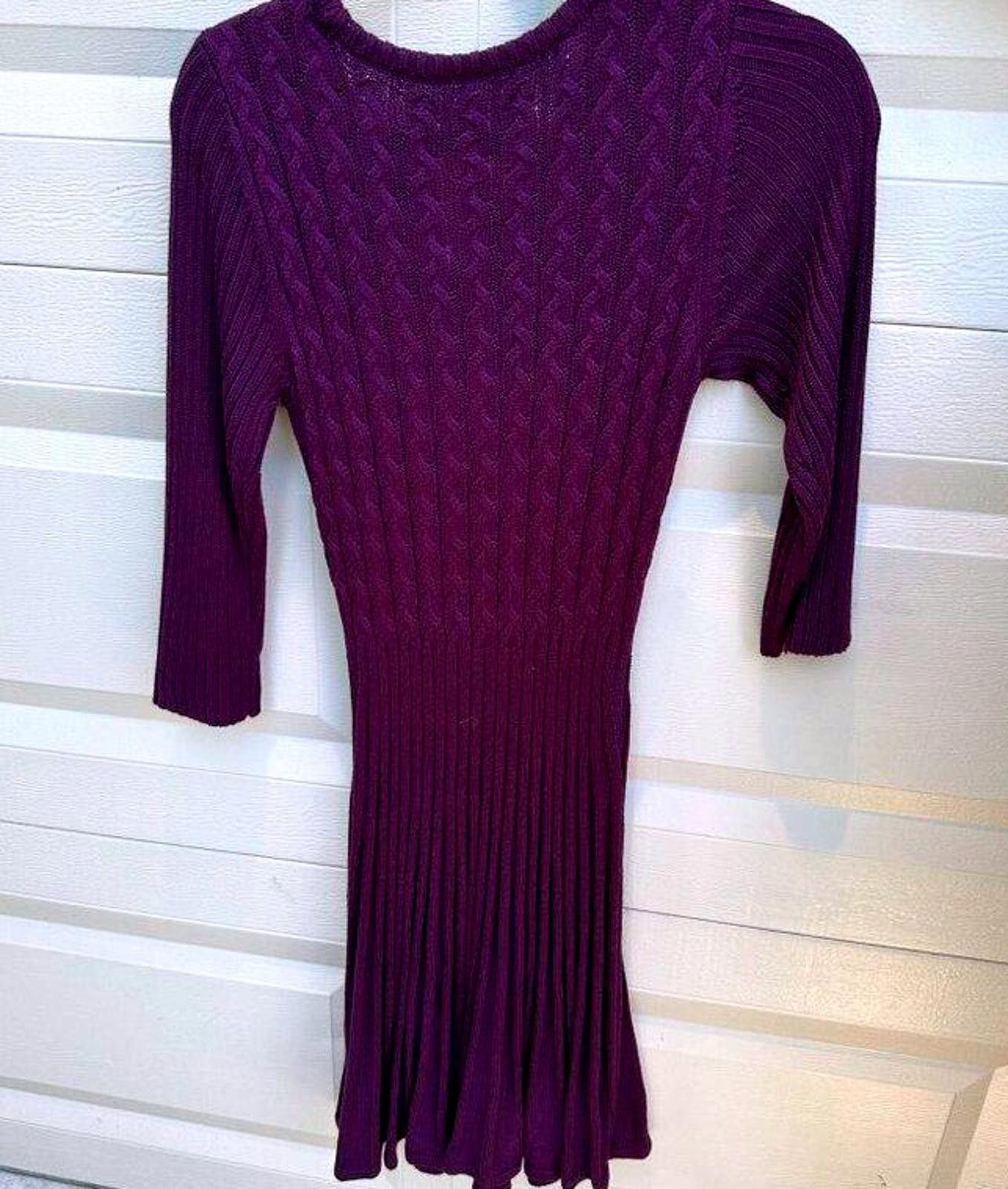 Designer Eliza J Womens Purple Cable Knit Sweater Dress Size L / US 10 / IT 46 - 2 Thumbnail
