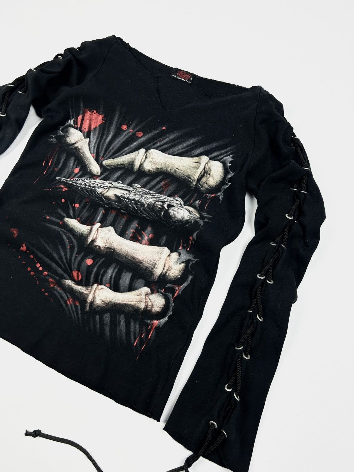 Japanese Brand Spiral Gothic Lace-Up Long Sleeve Shirt Skeleton Y2K Top Size M / US 6-8 / IT 42-44 - 6 Thumbnail