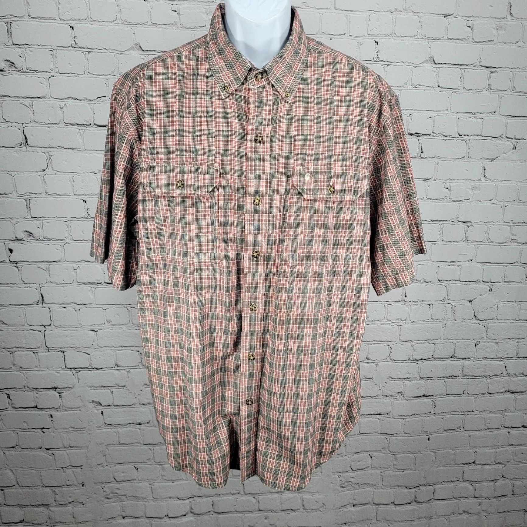 Carhartt VINTAGE Carhartt Shirt Button-Up Short Sleeve Plaid Red Black 100% Cotton Large Mens Size US L / EU 52-54 / 3 - 2 Thumbnail