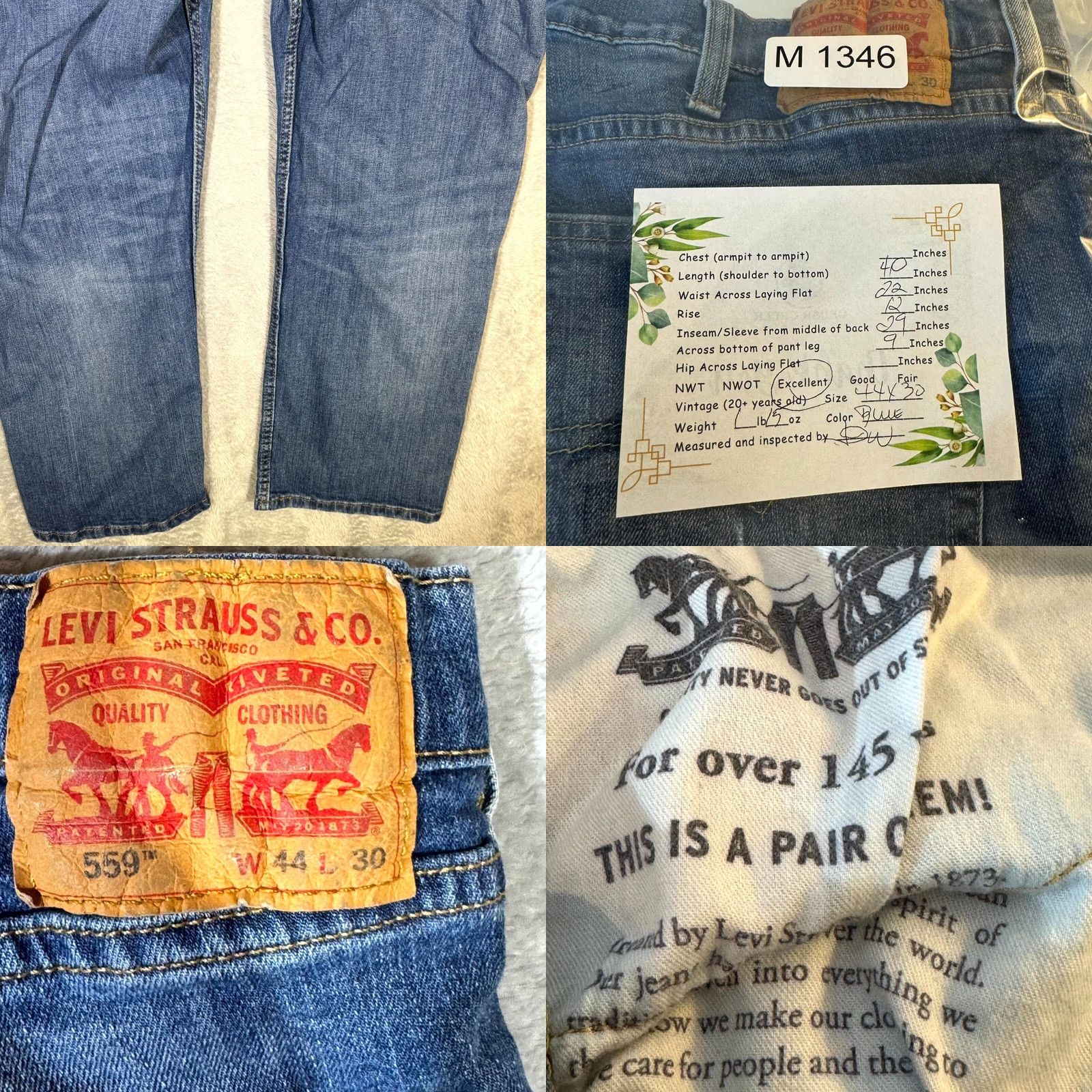 Levi's Levi’s 559 Jeans Men’s 44 x 30 Blue Denim Stretch Mid-Rise Straight Leg Size US 44 / EU 60 - 8 Thumbnail