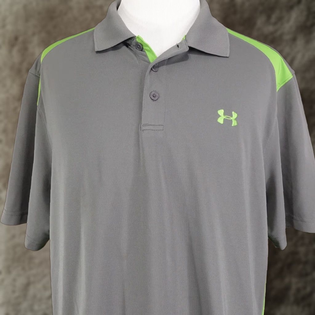 Under Armour Under Armour Polo Shirt Mens 2XL Gray Green HeatGear Loose Fit Golf Performance Shirt Size US XXL / EU 58 / 5 - 1 Thumbnail