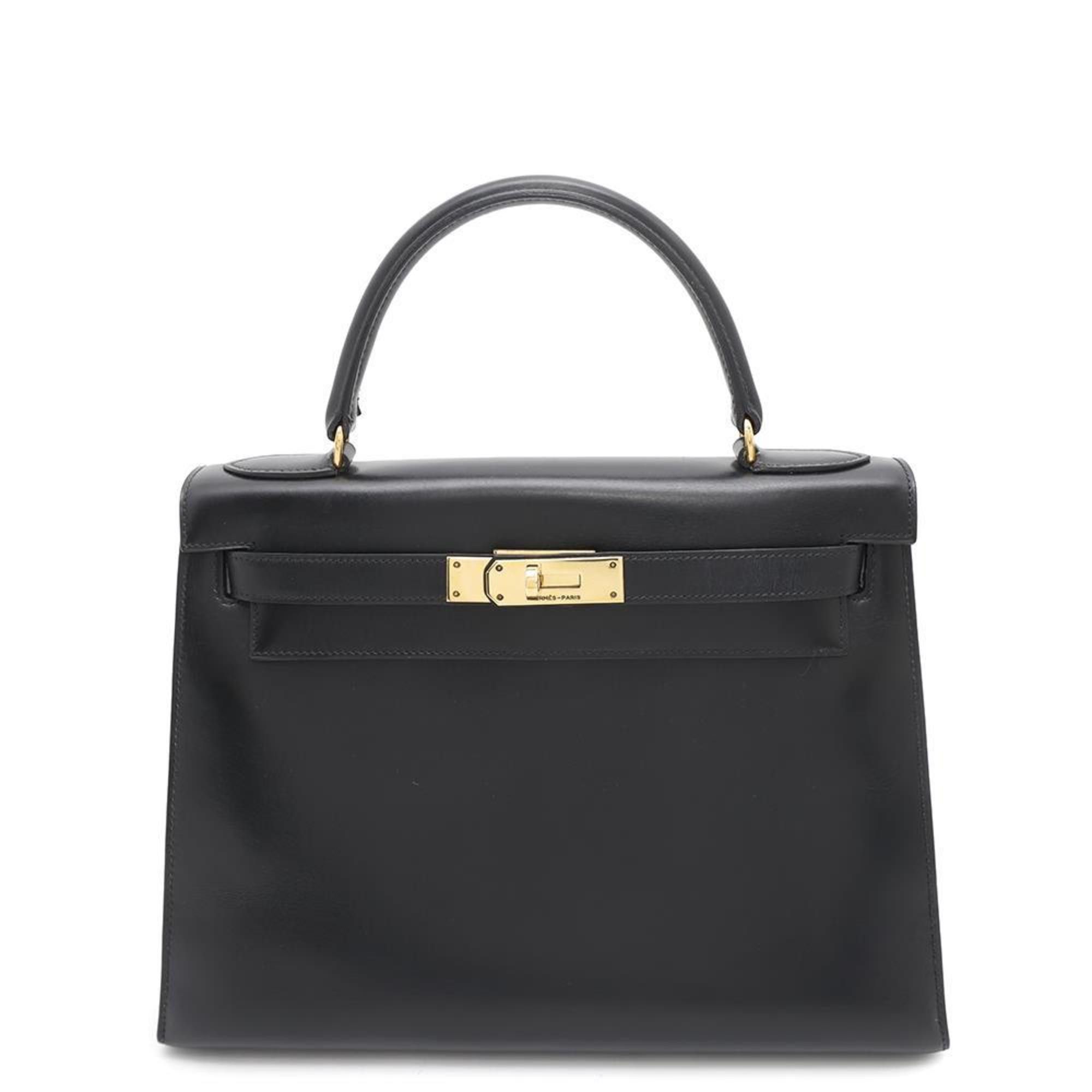 Hermes Kelly 28 Outer Stitching Black Box Calf J Stamp Hermes 2Way Shoulder Bag, Women's