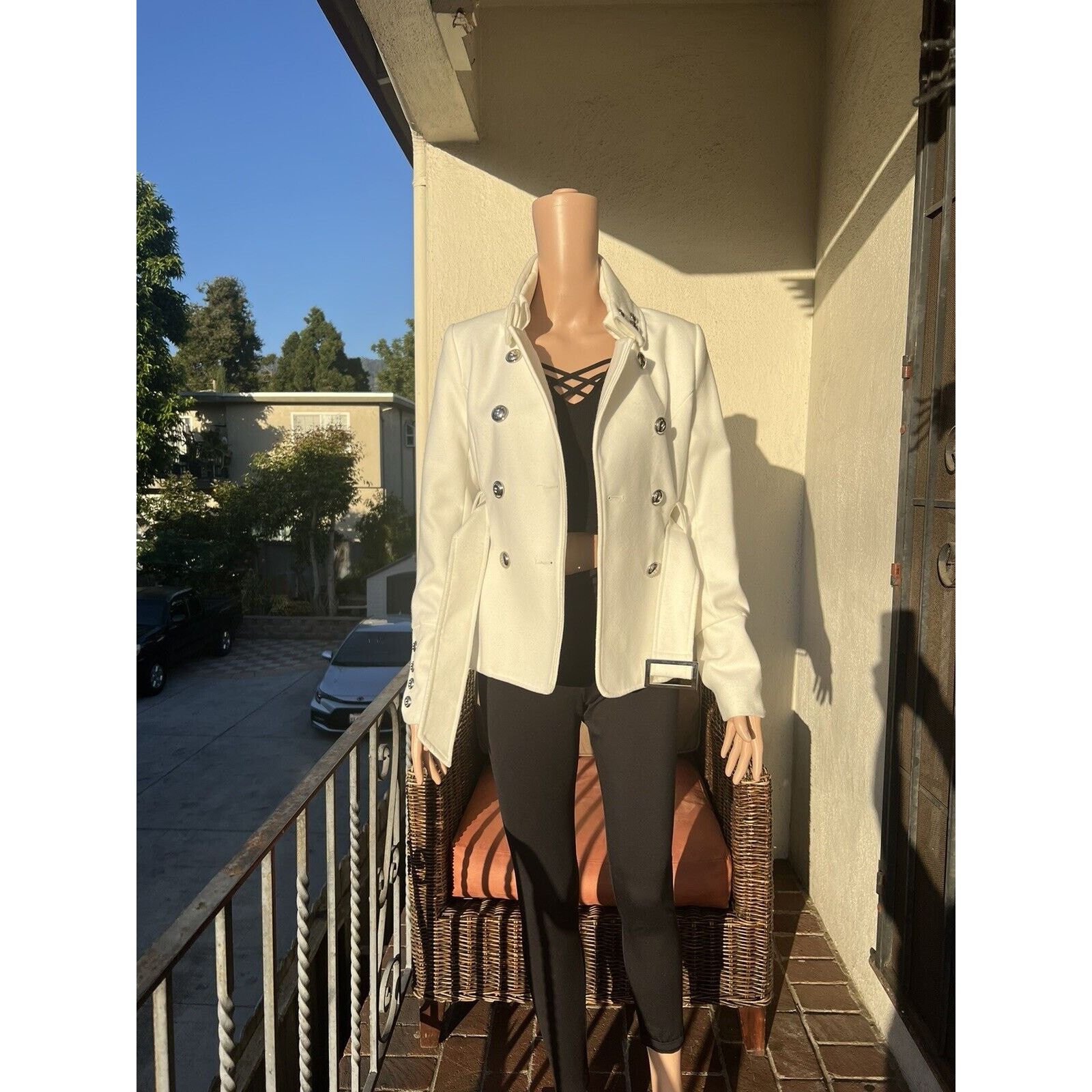 Black Rivet Black Rivet Women’s White Pea Coat Belted Buttons Xs Size XS / US 0-2 / IT 36-38 - 2 Thumbnail