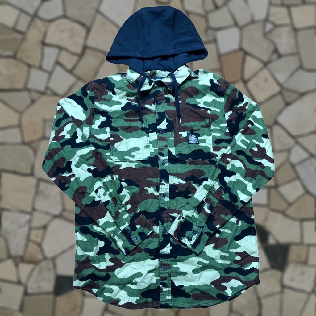 Vintage Lurking Class Panther Camo Hooded Button Front Long Sleeve Shirt Mens Medium Green Size US M / EU 48-50 / 2 - 1 Thumbnail