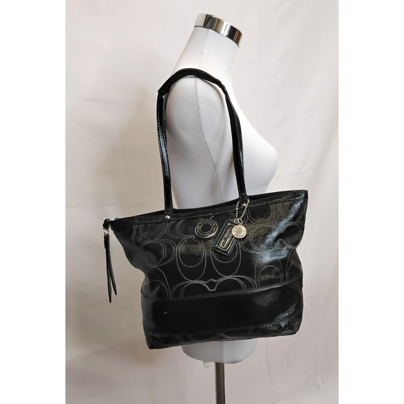 Coach Coach Signature Stitch Tote Bag Black Patent Leather Size ONE SIZE - 2 Thumbnail