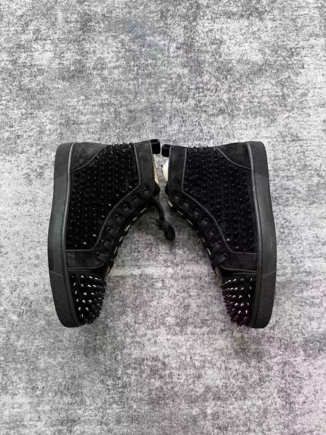 Christian Louboutin Christian Louboutin CL Black Suede Studded High-Top Sneakers Size US 6.5 / EU 39-40 - 2 Thumbnail