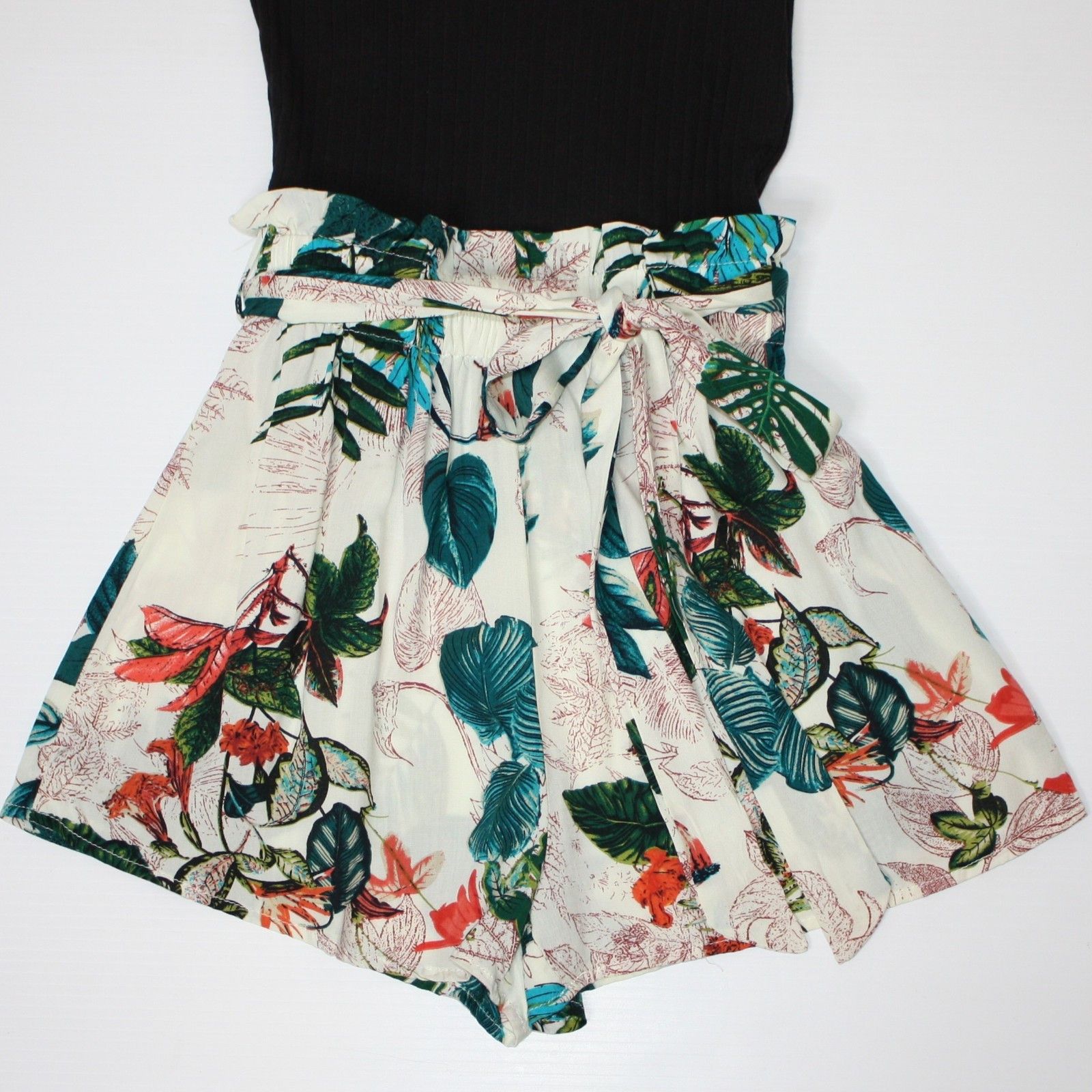 Shein Vcay Tropical Print Paper Bag Waist Belted Tank Romper XS Size 26" / US 2 / IT 38 - 11 Thumbnail