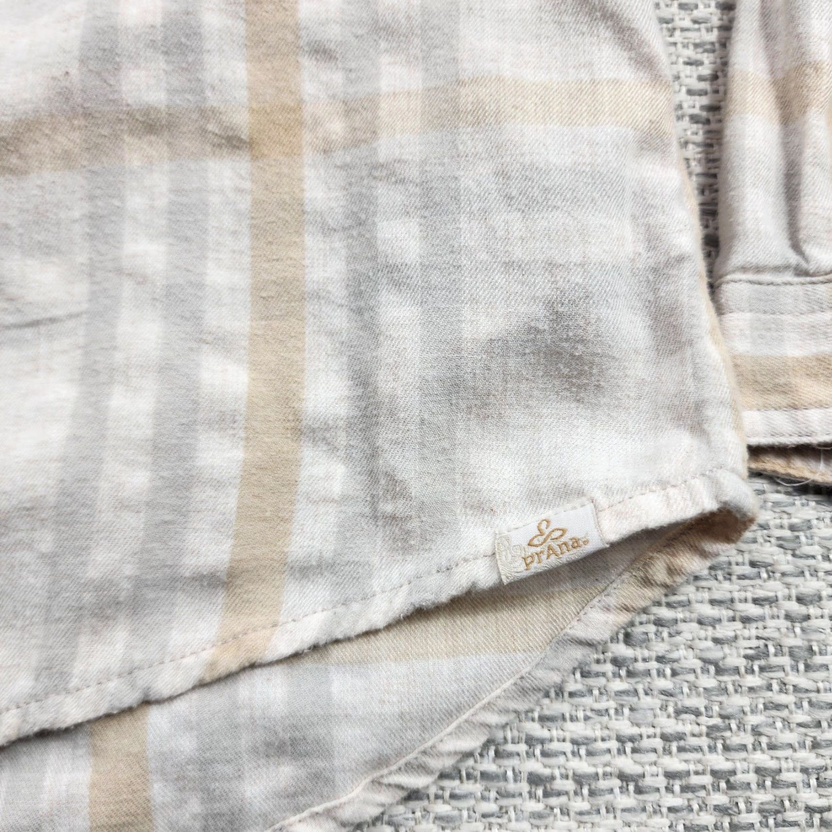 Prana prAna Shirt Womens XL Tan Gray Plaid Flannel Button Down Long Sleeve Organic Size XL / US 12-14 / IT 48-50 - 6 Thumbnail