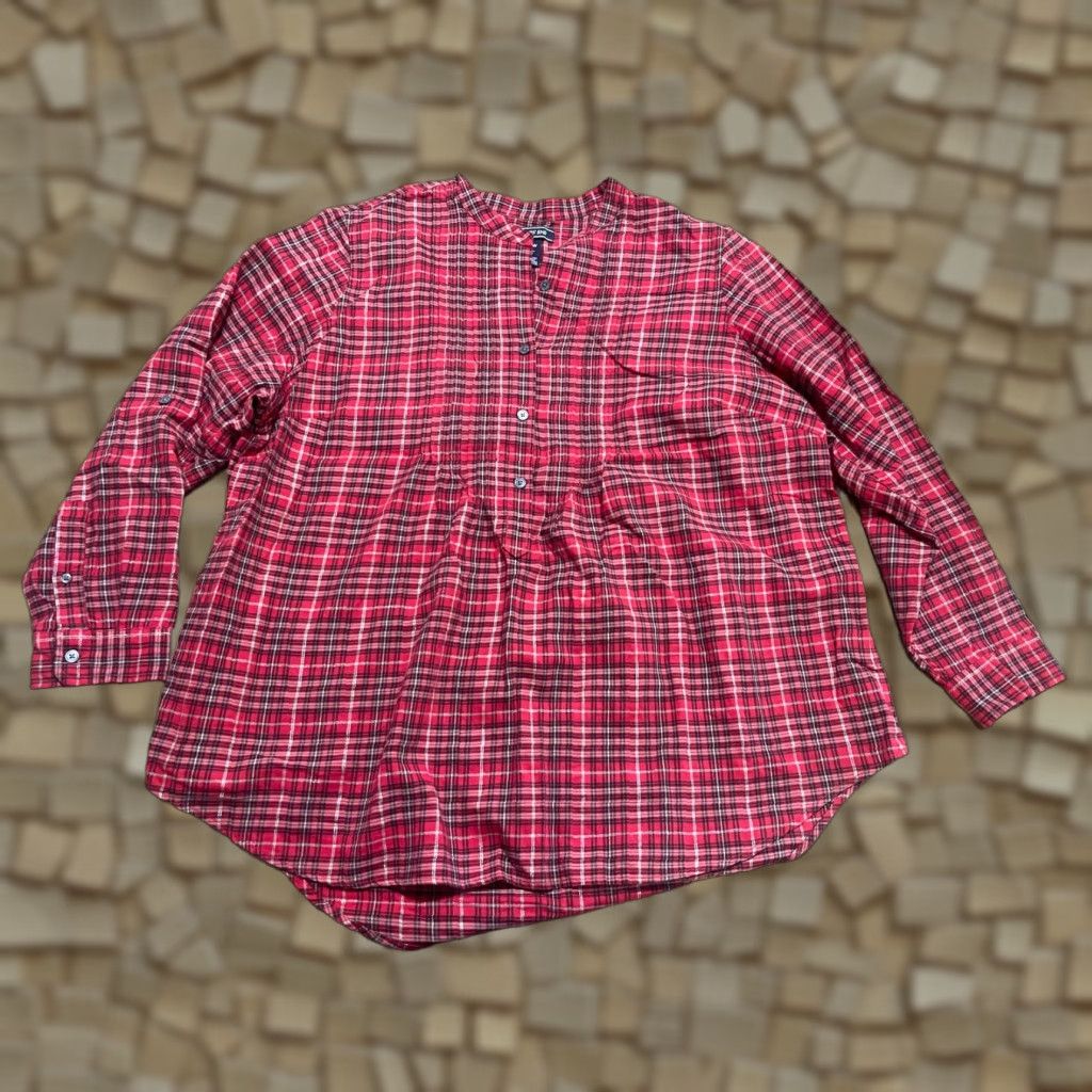 Lands' End Lands' End Shirt Womens 20W Red Black Silver Plaid Long Sleeve 1/4 Button Blouse Casual Fall Spring Summer Plus Regular Size 3XL / US 20-22 - 1 Thumbnail