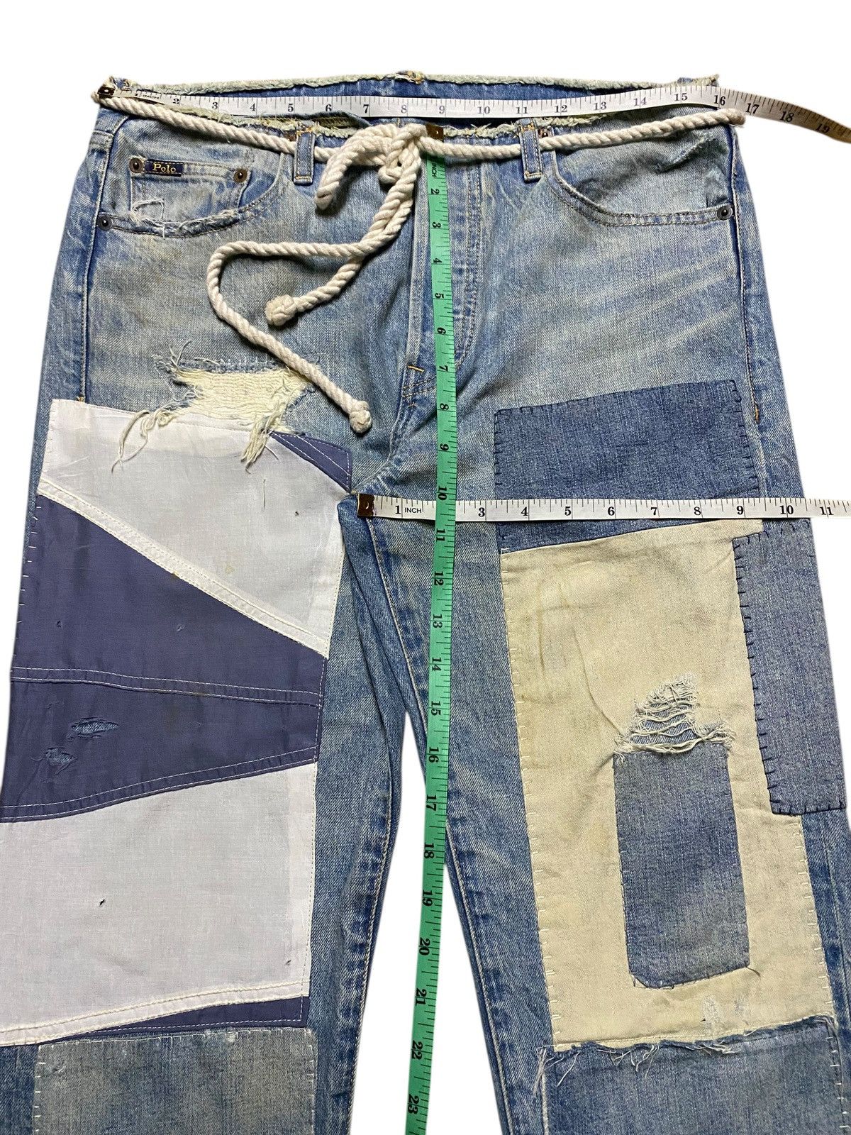 Ralph Lauren Vintage Polo Ralph Laurent Shashiko Boro Lace up Belt Jeans Size US 32 / EU 48 - 17 Thumbnail