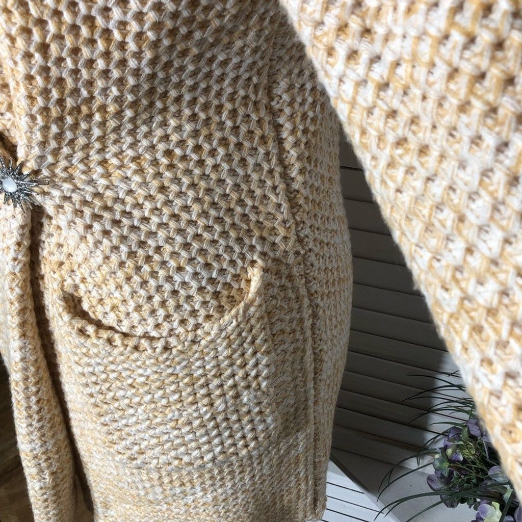 Forever 21 Y2K Long Coat Cable Knit Deep Pockets Cream/Yellow sz S Size L / US 10 / IT 46 - 5 Thumbnail