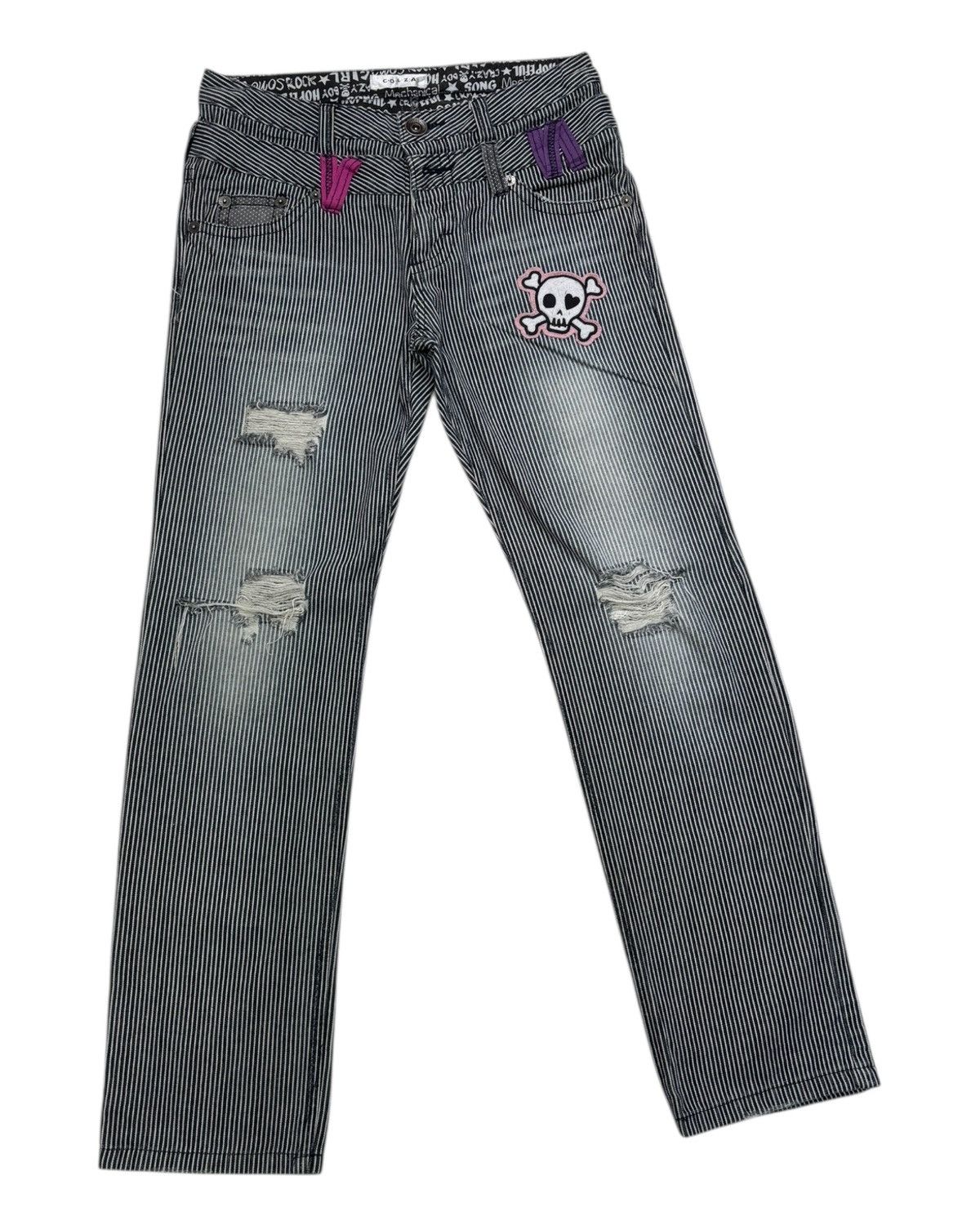 Seditionaries Colza Double Waist Striped Punk Distressed Denim Jeans Size 32" / US 10 / IT 46 - 3 Thumbnail