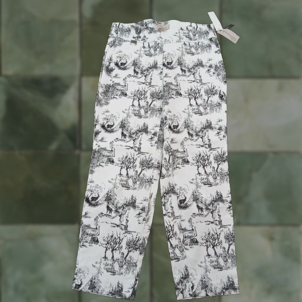 Vintage Philosophy Womens Medium White Black Ankle Stretch Pants Size 31" - 1 Thumbnail