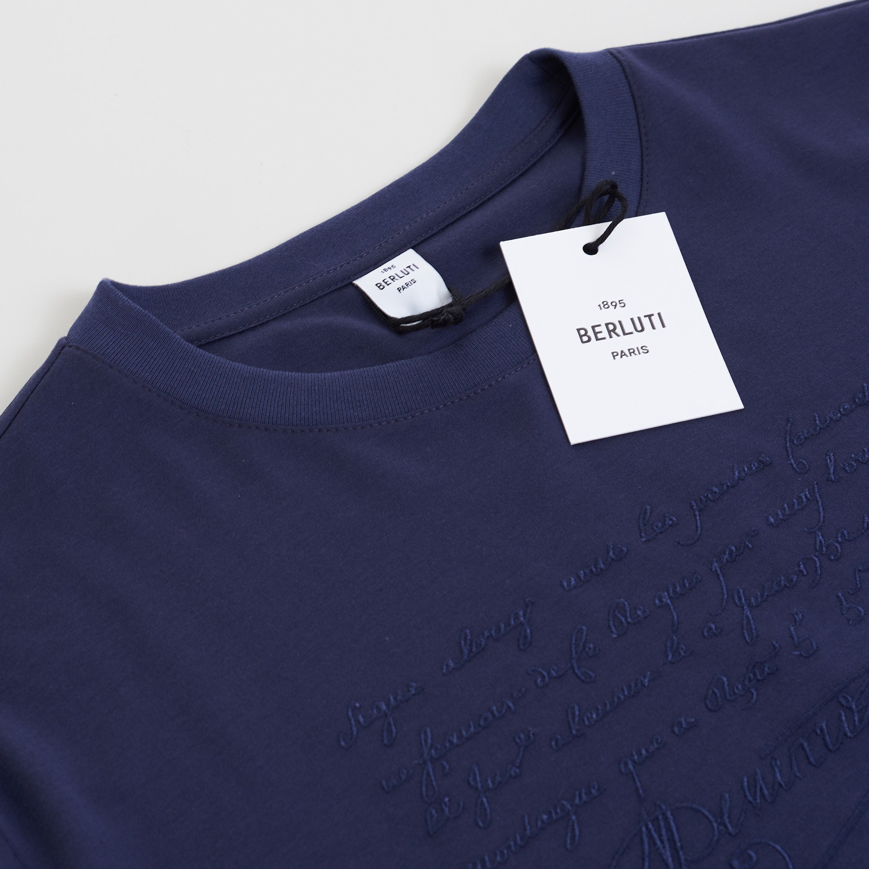Berluti Embroidered Scritto T-shirt In Ink Blue Cotton Size US M / EU 48-50 / 2 - 9 Thumbnail