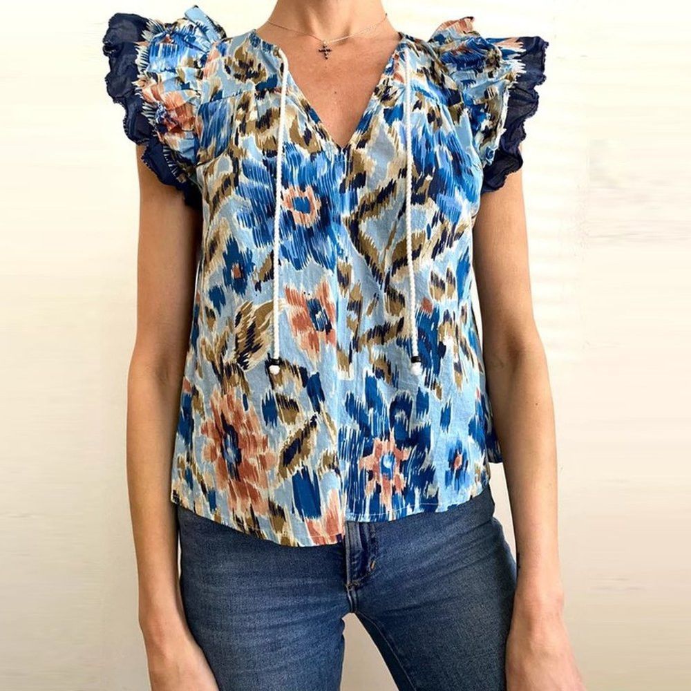 House of Harlow NWT New House Of Harlow Zoey Flutter Sleeve Cotton Blue Blo Size S / US 4 / IT 40 - 1 Thumbnail
