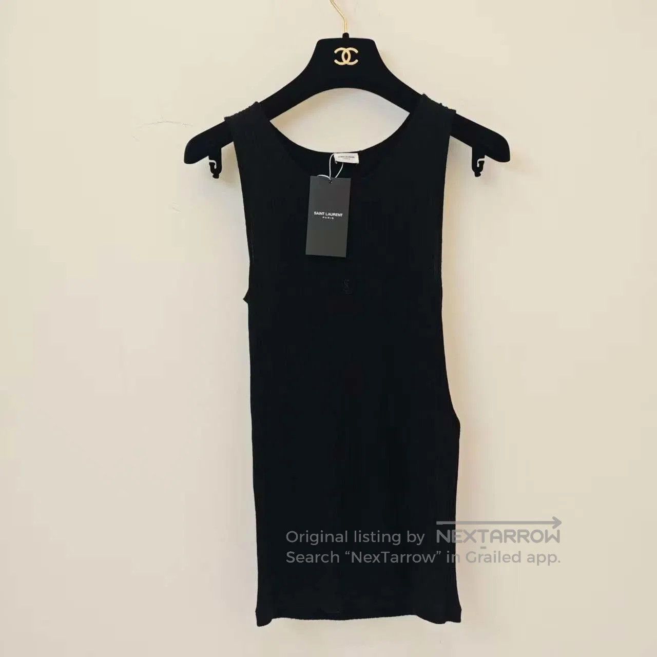 Yves Saint Laurent YSL Black Knit Logo Sleeveless Camisole. Size L / US 10 / IT 46 - 4 Thumbnail