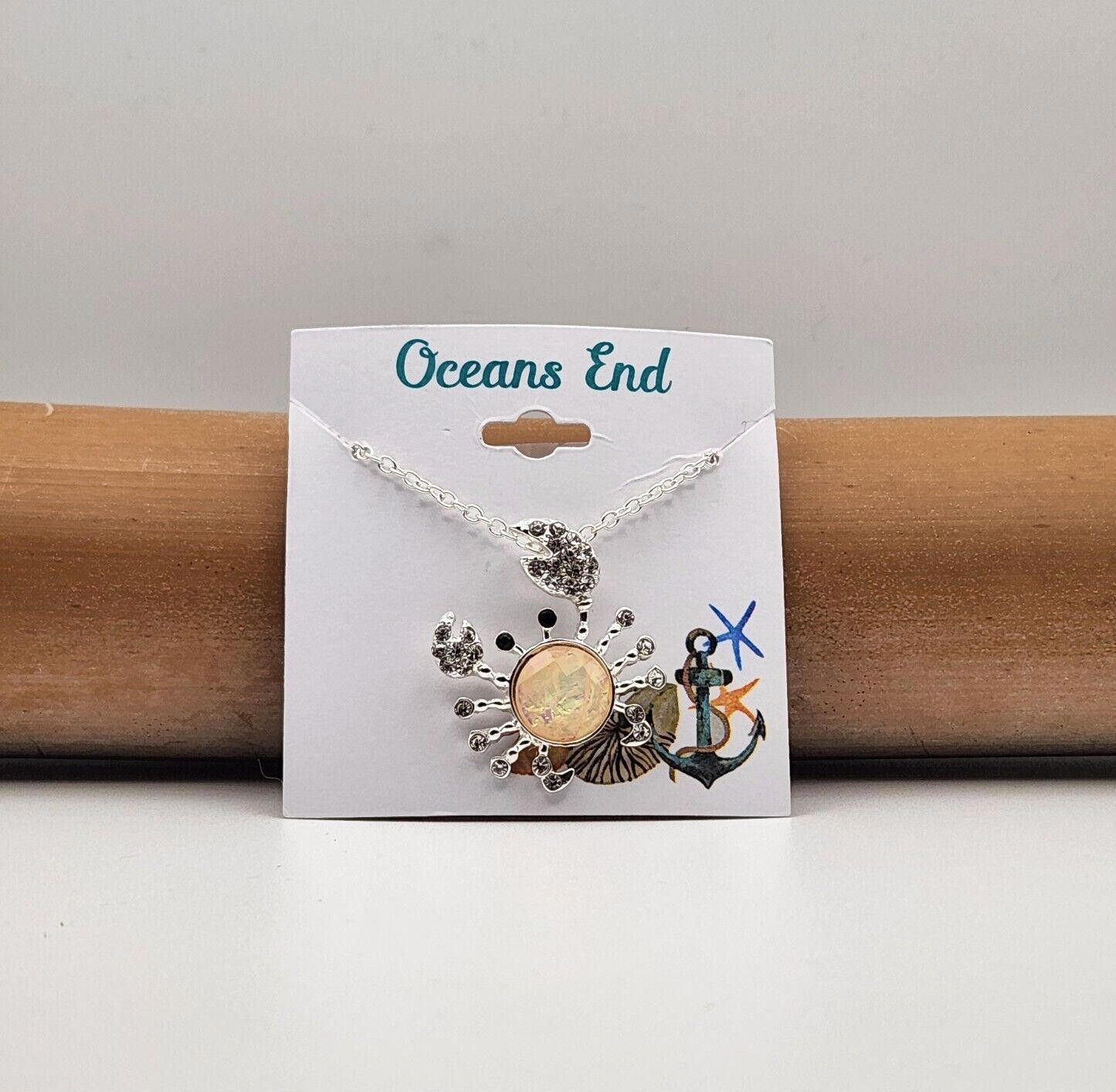 Designer Iridescent Crab Rhinestones Legs/Claws Silver Necklace 18" Size ONE SIZE - 1 Thumbnail
