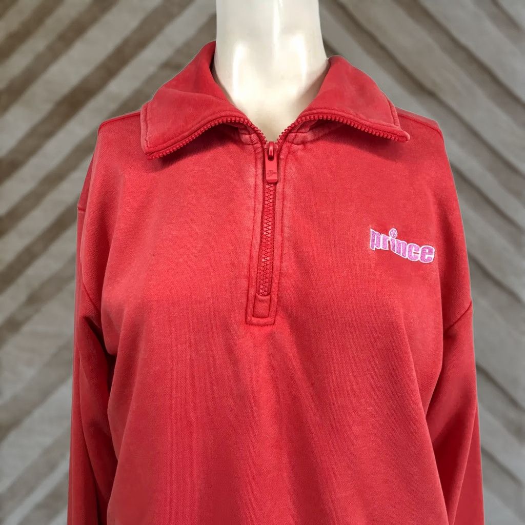 Prince Prince Pickleball Womens Red Quarter Zip Cropped Sweatshirt M Logo Pullover Size M / US 6-8 / IT 42-44 - 1 Thumbnail
