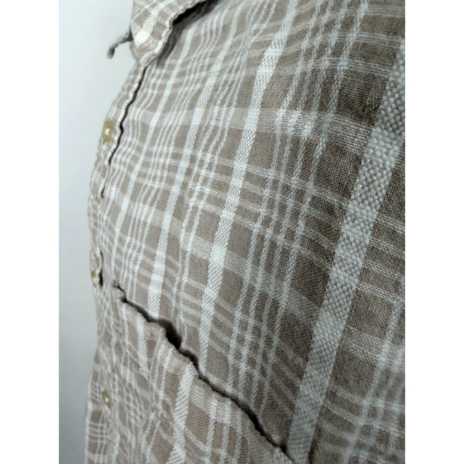 Orvis VINTAGE Orvis Linen Shirt Men XL Button-Up Travel Casual Beige White Plaid Shirt Short Sleeve Pockets Size US XL / EU 56 / 4 - 7 Thumbnail