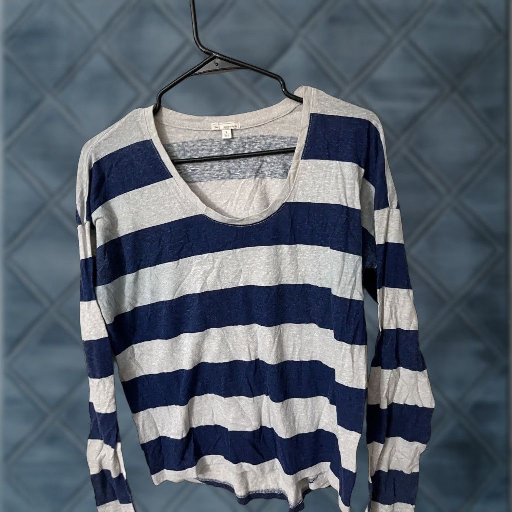 Gap VINTAGE Gap Women's T-Shirt Long Sleeve Crew Neck Striped Fitted All Seasons Blue & Gray Small Size S / US 4 / IT 40 - 1 Thumbnail