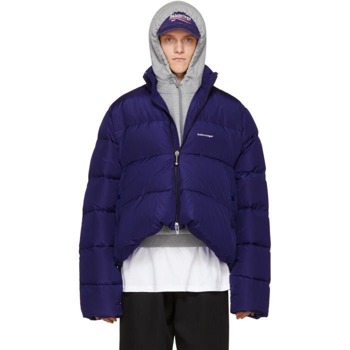 image of Balenciaga C-Shape Puffer Jacket in Navy, Men's (Size XS)