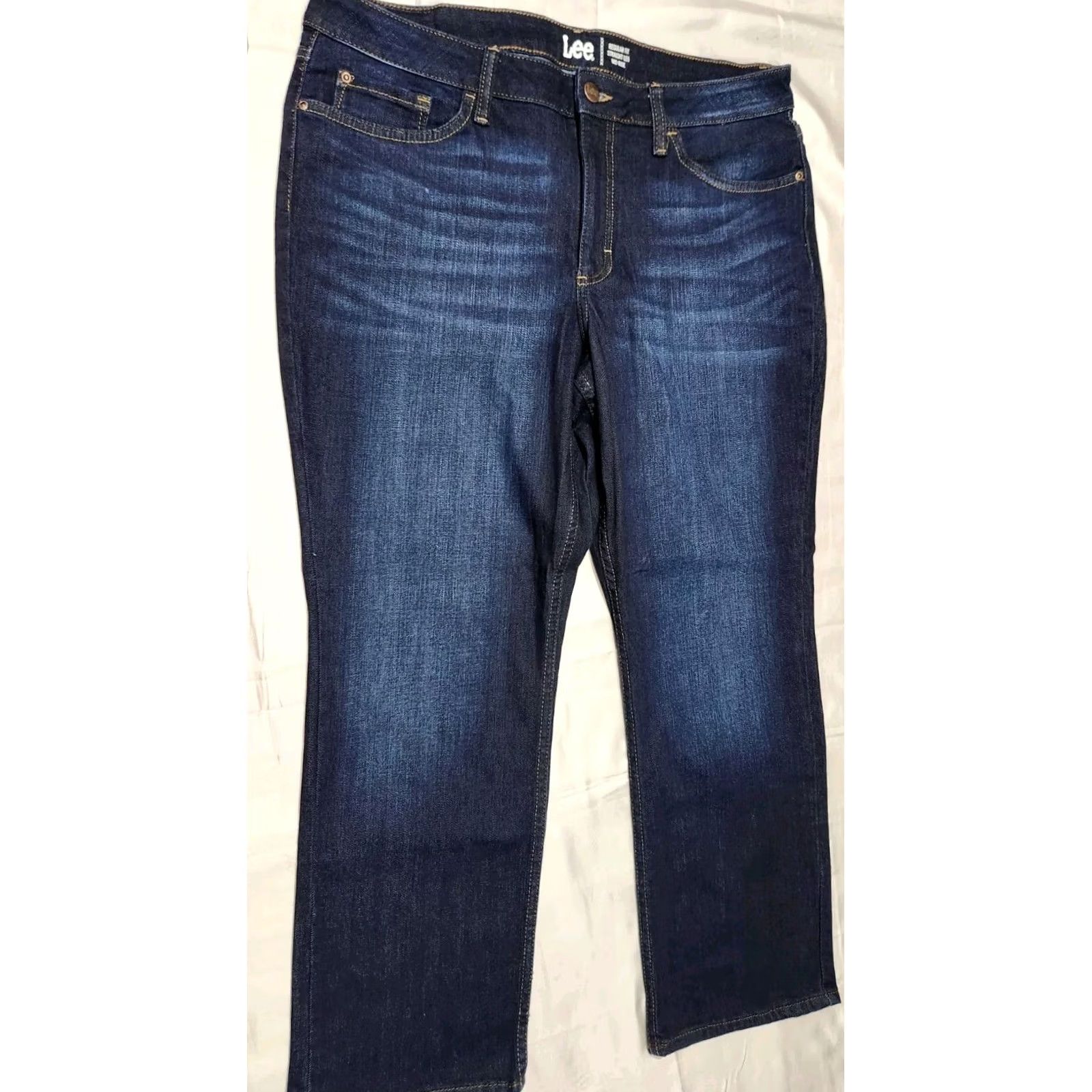 Lee Lee Jeans Women 16 Petite Straight Leg Mid Rise Dark Wash Stretch Denim Size 38" / US 16 / IT 52 - 3 Thumbnail