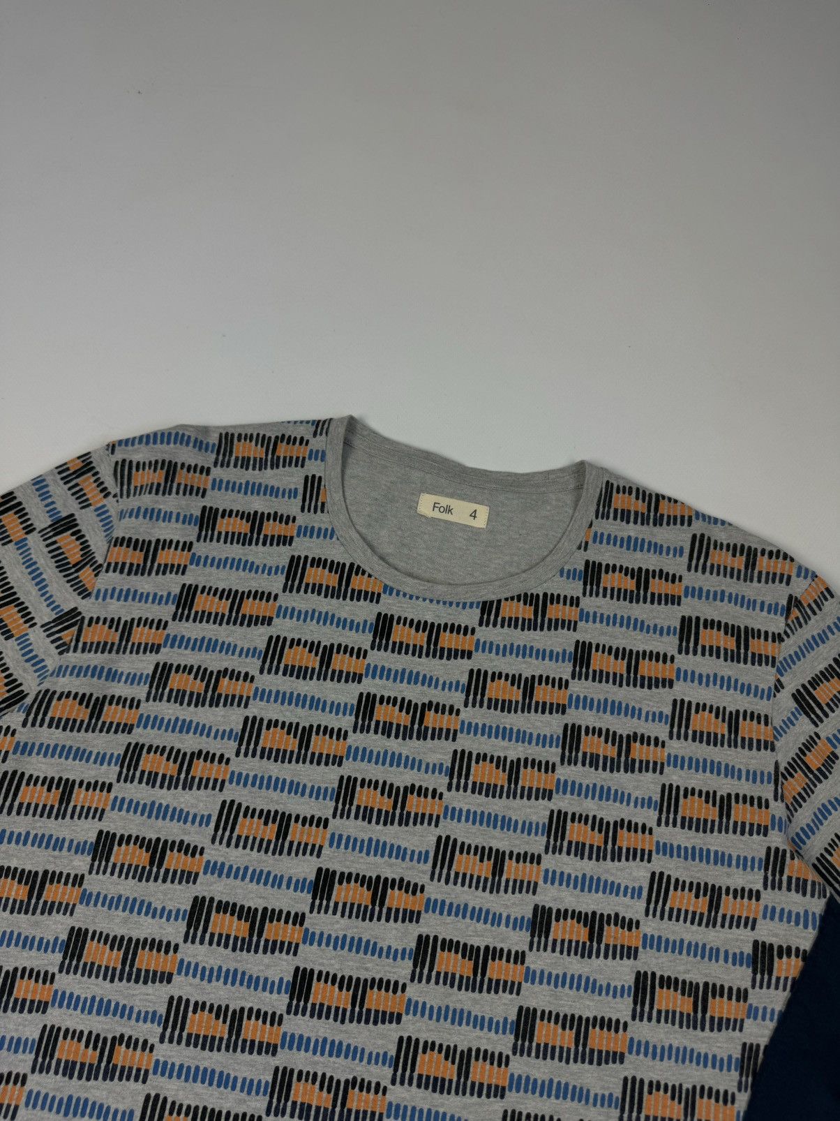 Designer × Folk FOLK Geometric Grey Multicolor Cotton Crew Neck T-Shirt Size US L / EU 52-54 / 3 - 5 Thumbnail
