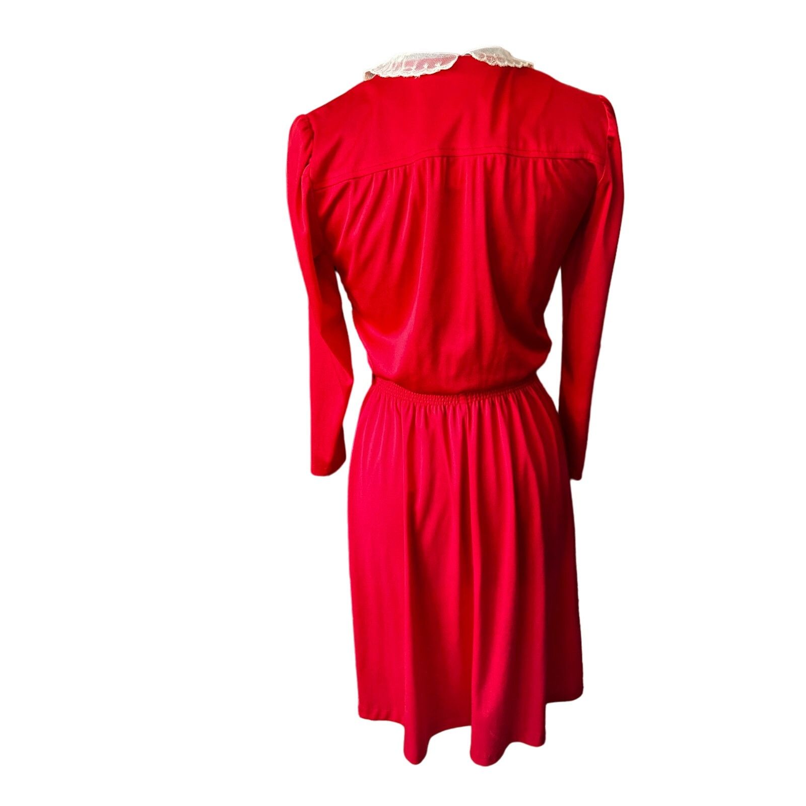 Vintage Vintage 70s Red Lace Collar Long Sleeve Midi Dress XS Small Size S / US 4 / IT 40 - 5 Thumbnail