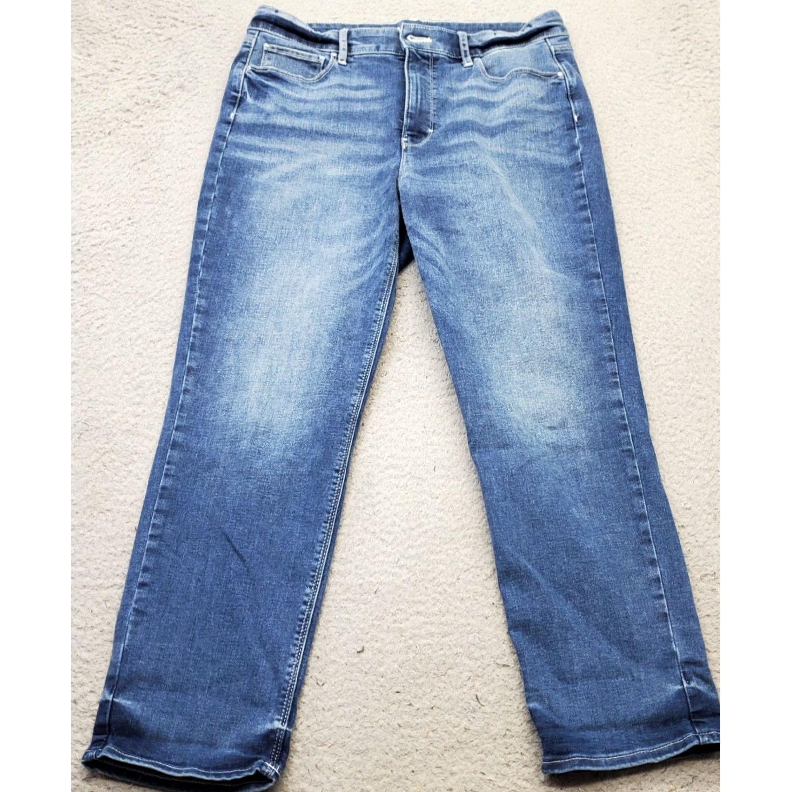 White House Black Market WHBM Jeans Womens 10 Blue Denim Whiskered High Waisted Streetwear Straight Leg Jeans Size 32" / US 10 / IT 46 - 2 Thumbnail