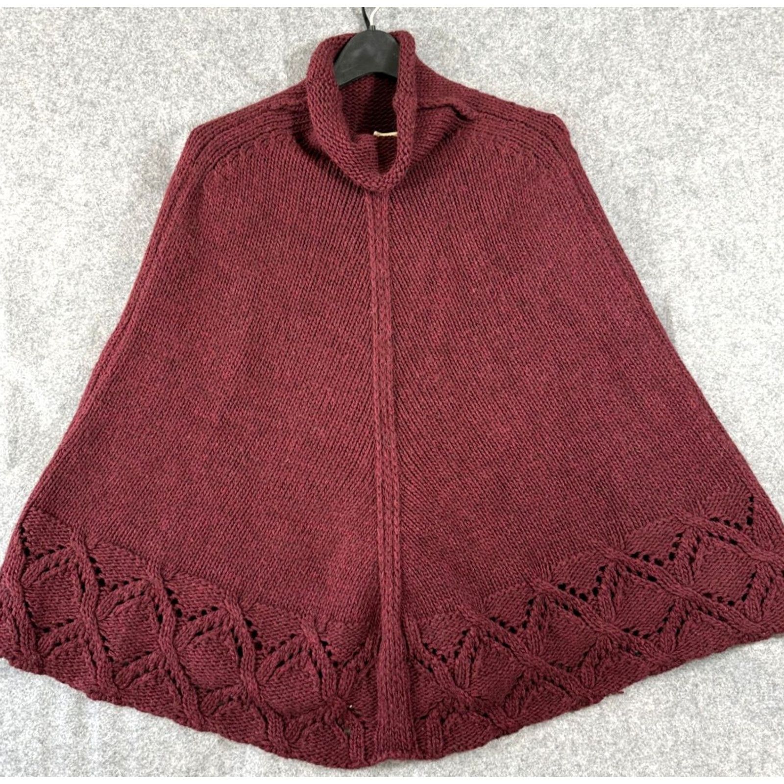 Vintage VINTAGE Cocogio Poncho Cape Sweater Womens OSFA Maroon Wool Blend Knit High Neck Cape Sweater Womens OSFA Maroon Wool Blend Knit High Neck Vintage Size ONE SIZE - 2 Thumbnail