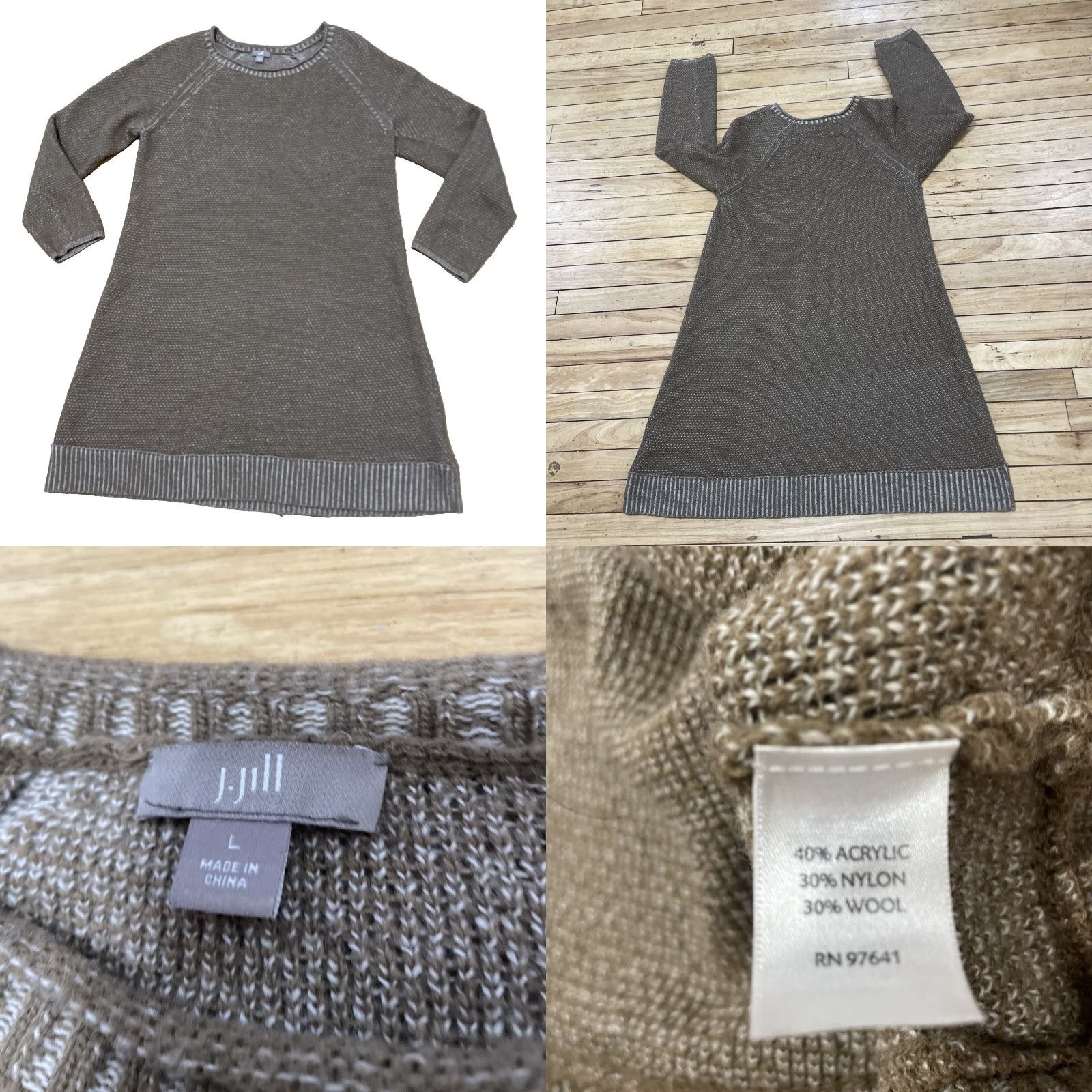 J. Jill J. Jill Womens Sweater Dress Wool Blend Brown Knit Boat Neck Raglan Sleeve L Size L / US 10 / IT 46 - 9 Thumbnail