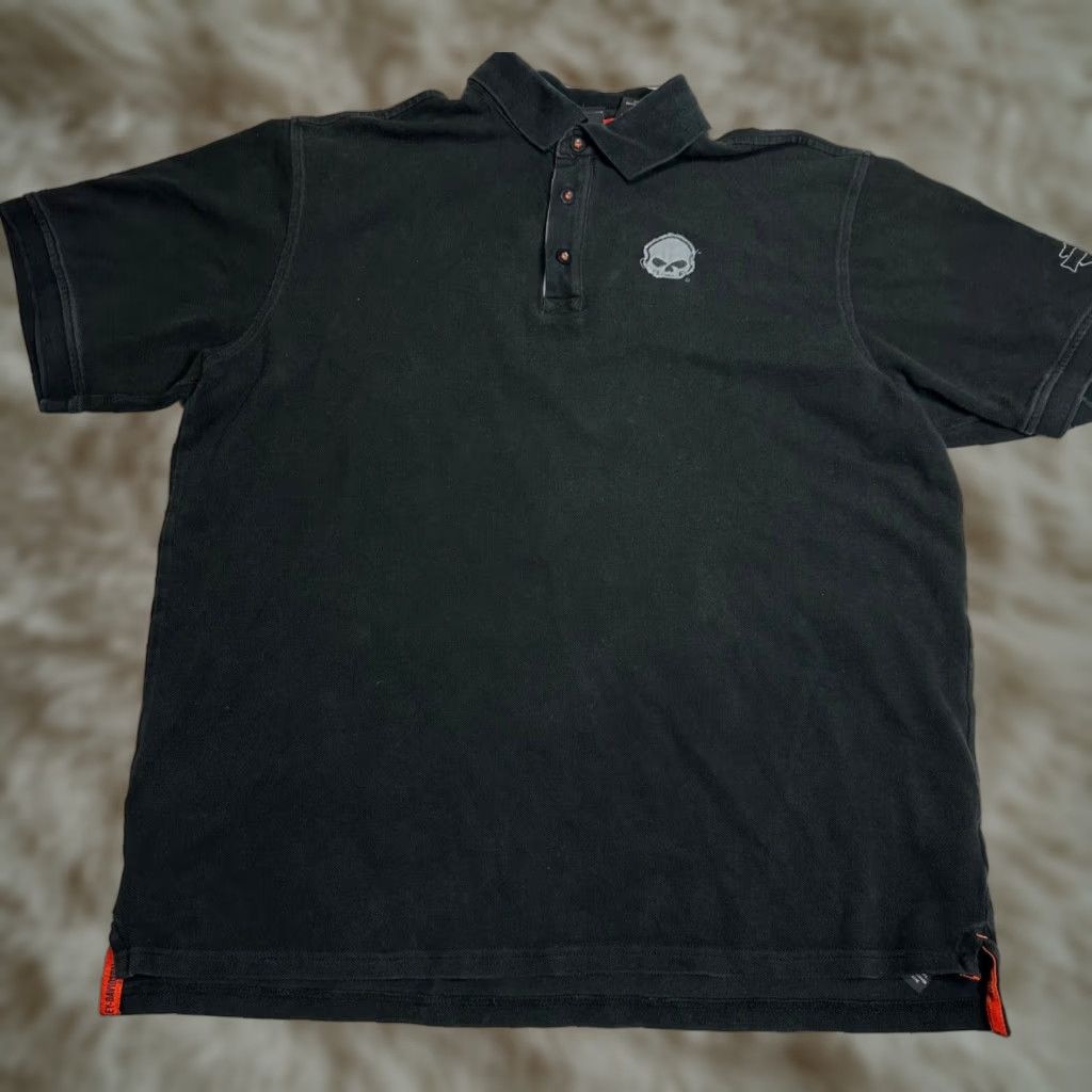 Harley Davidson Harley-Davidson Mens Polo Shirt XL Black Back Graphic Skull Flames Shirt Mens XL Black Skull Flames Polo Size US XL / EU 56 / 4 - 1 Thumbnail